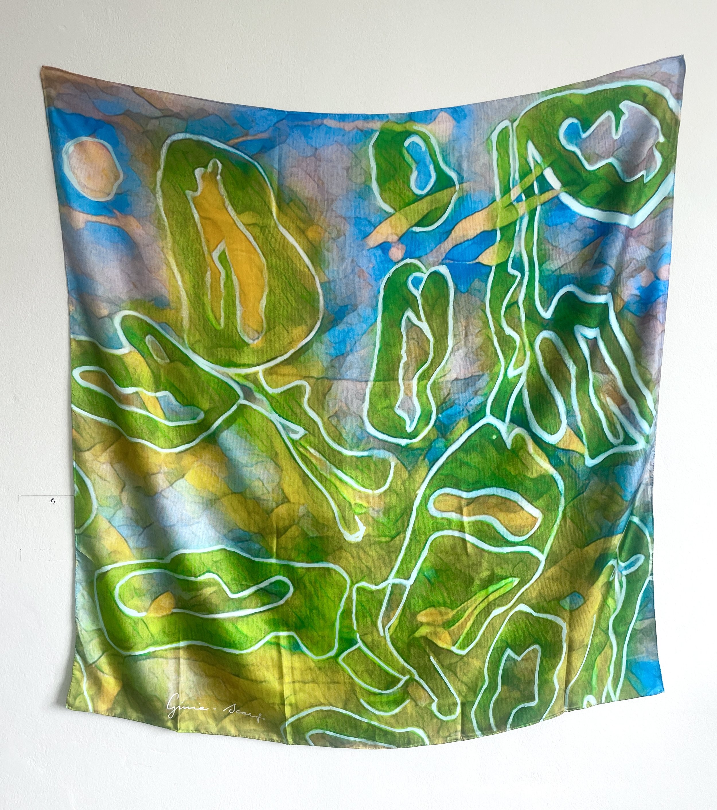 "Bark Ghosts" Printed Silk 120cm x 120cm - $150