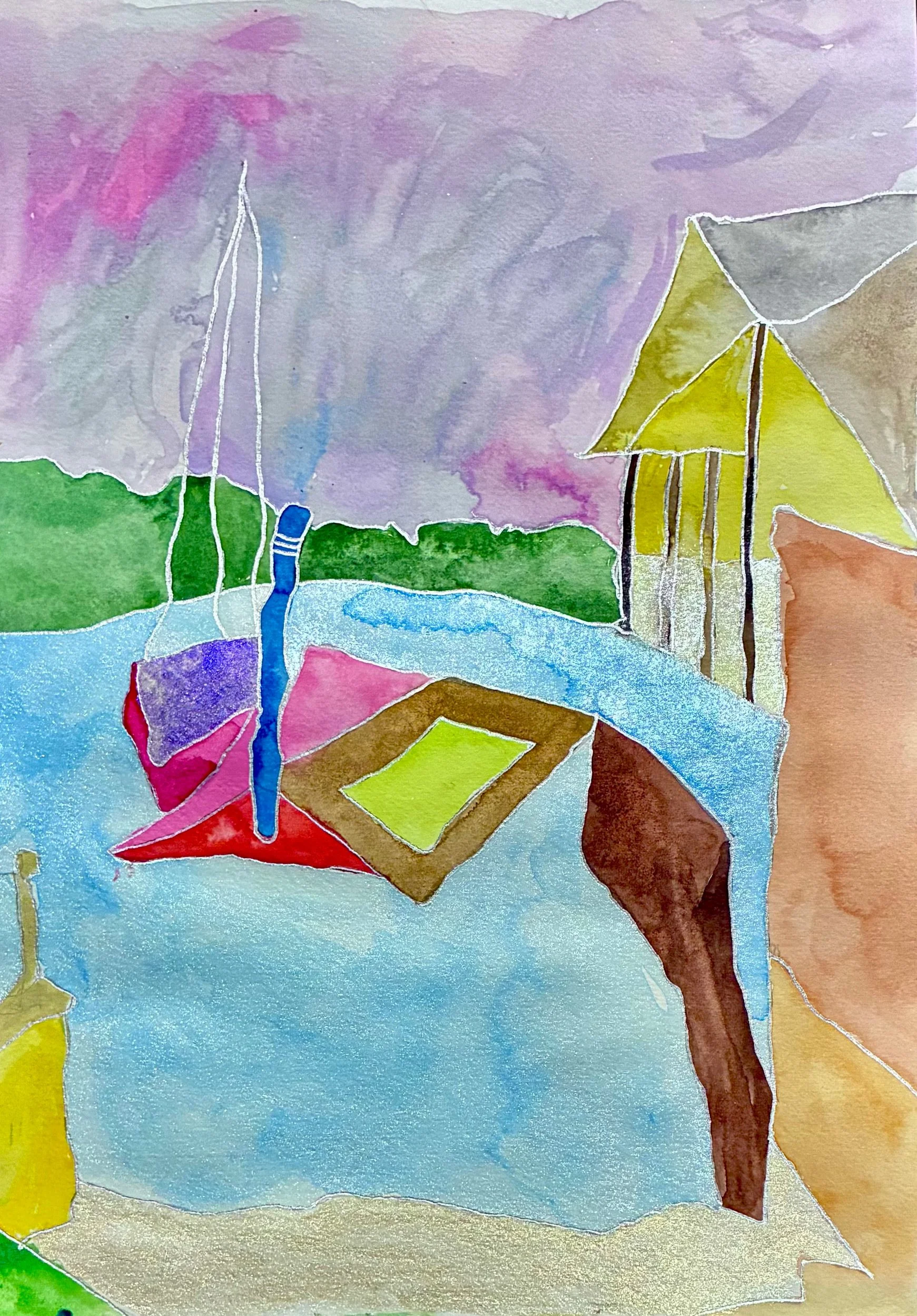 From the Wharf, Elizabeth Bay – Watercolour and pen – 297 × 210 mm