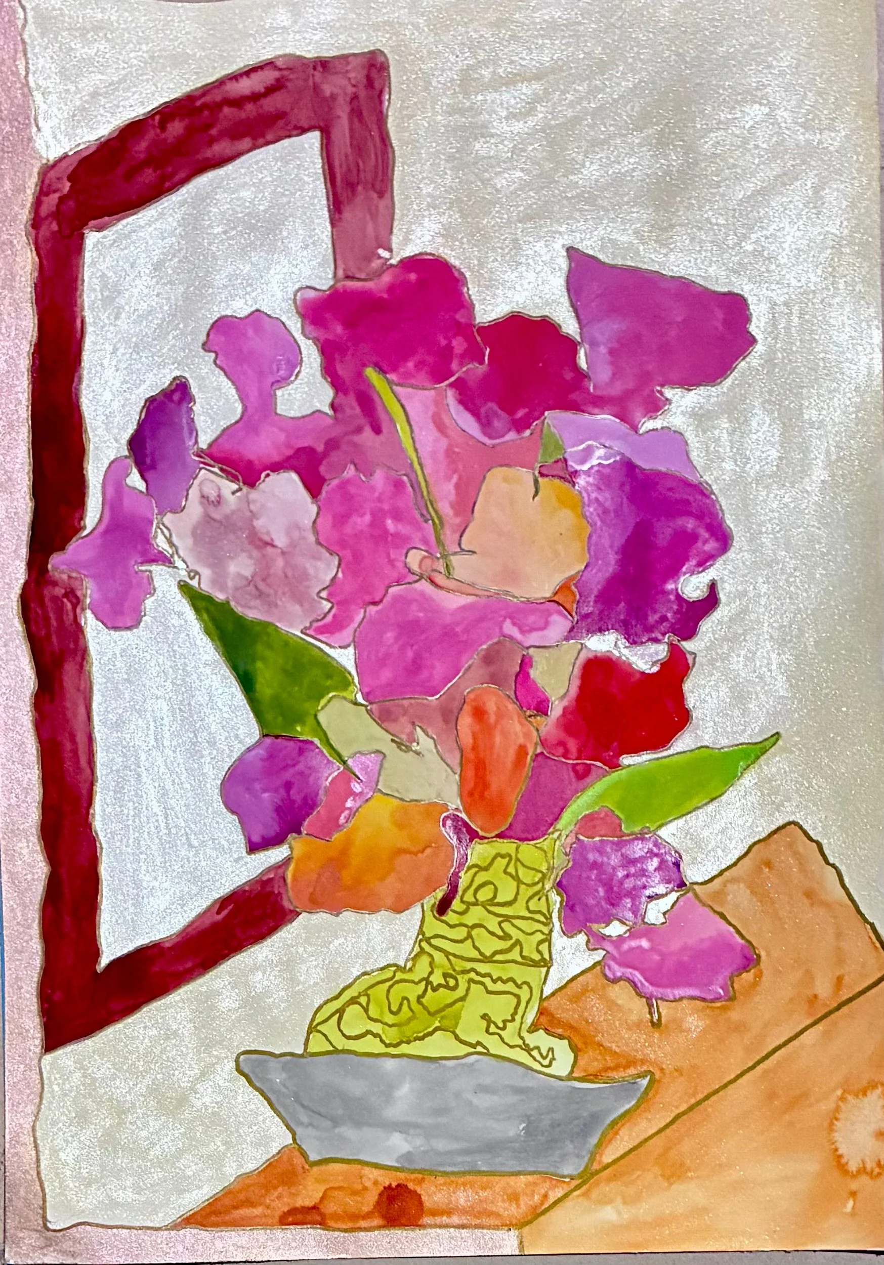 Birthday Flowers 1 – Watercolour and pen – 420 × 297 mm