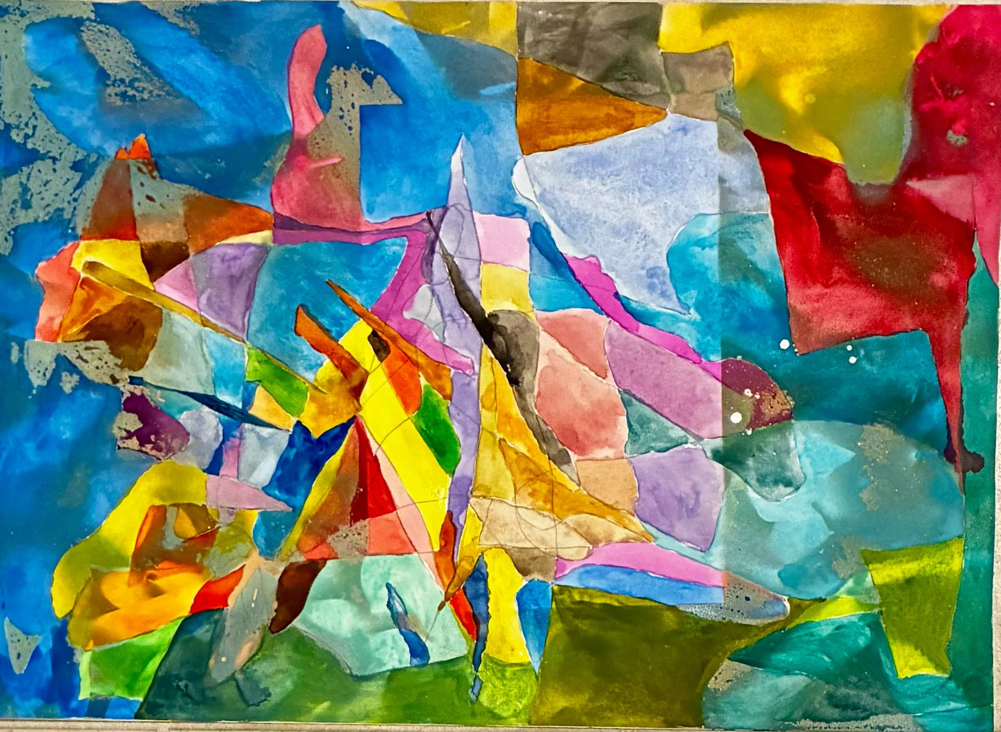 Palimpsest and Chromatic Surge – Acrylic, watercolour and pen – 297 × 420 mm