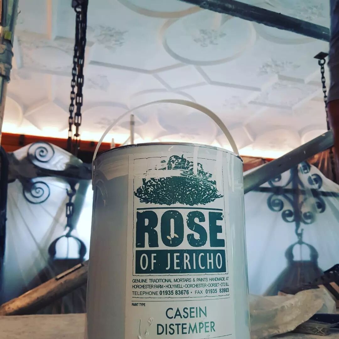 Using Rose of Jericho cesin distemper on a lovely strapwork ceiling in the cotswolds @rose_of_jericho_ltd