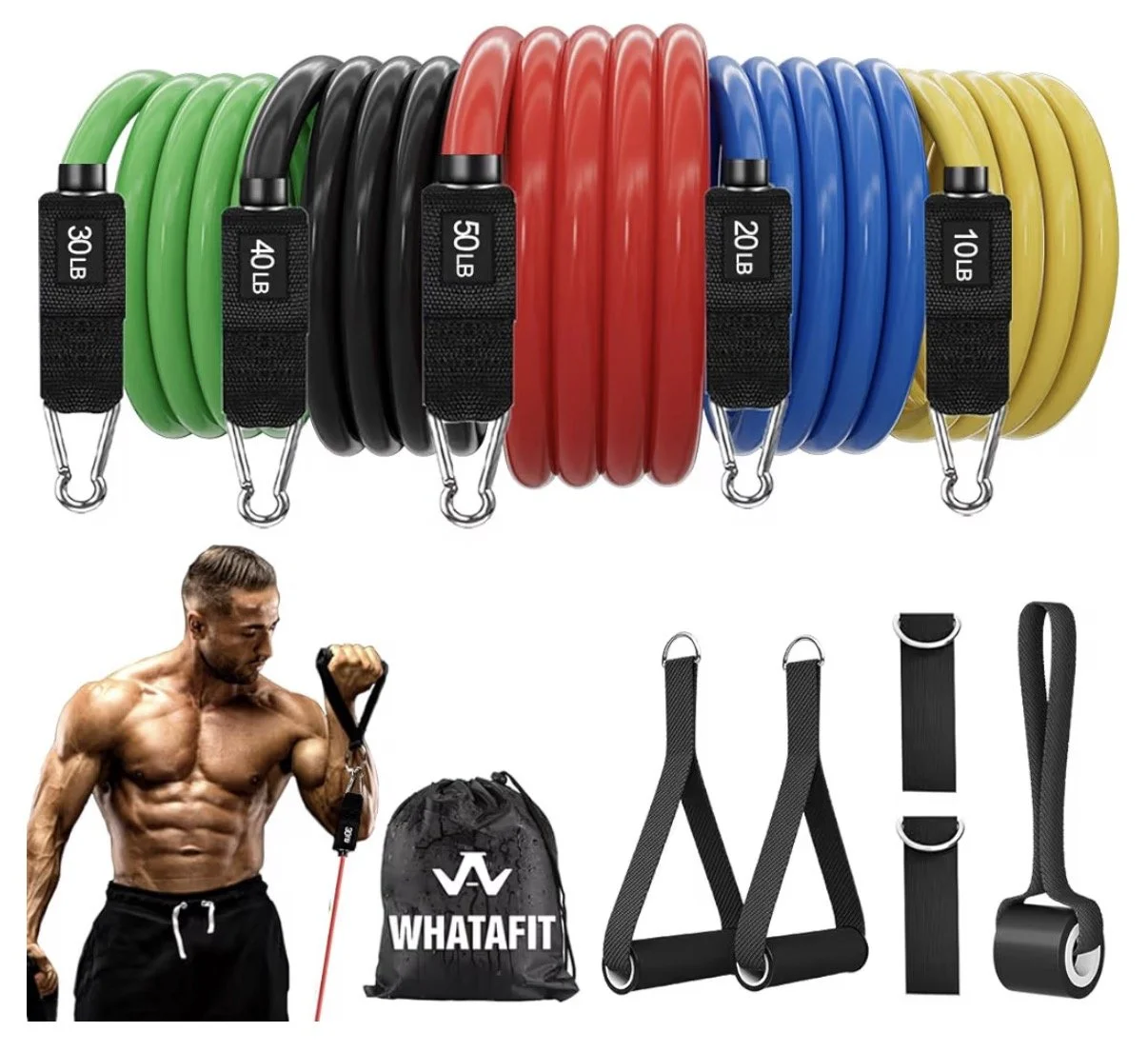 WHATAFIT Resistance Bands with Handles, Door Anchor & Ankle Straps