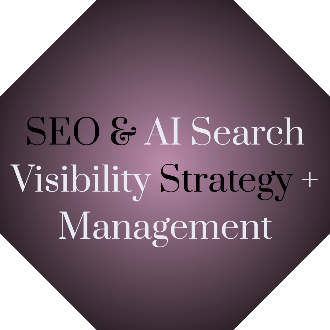 Gradiant Pink and Black Hexagon Highlighting SEO & AI Search Visibility Strategy & Management Services At EmBeance Marketing & Design Based In Columbus GA, and Auburn Alabama Primarily Serving The Atlanta Business Market.