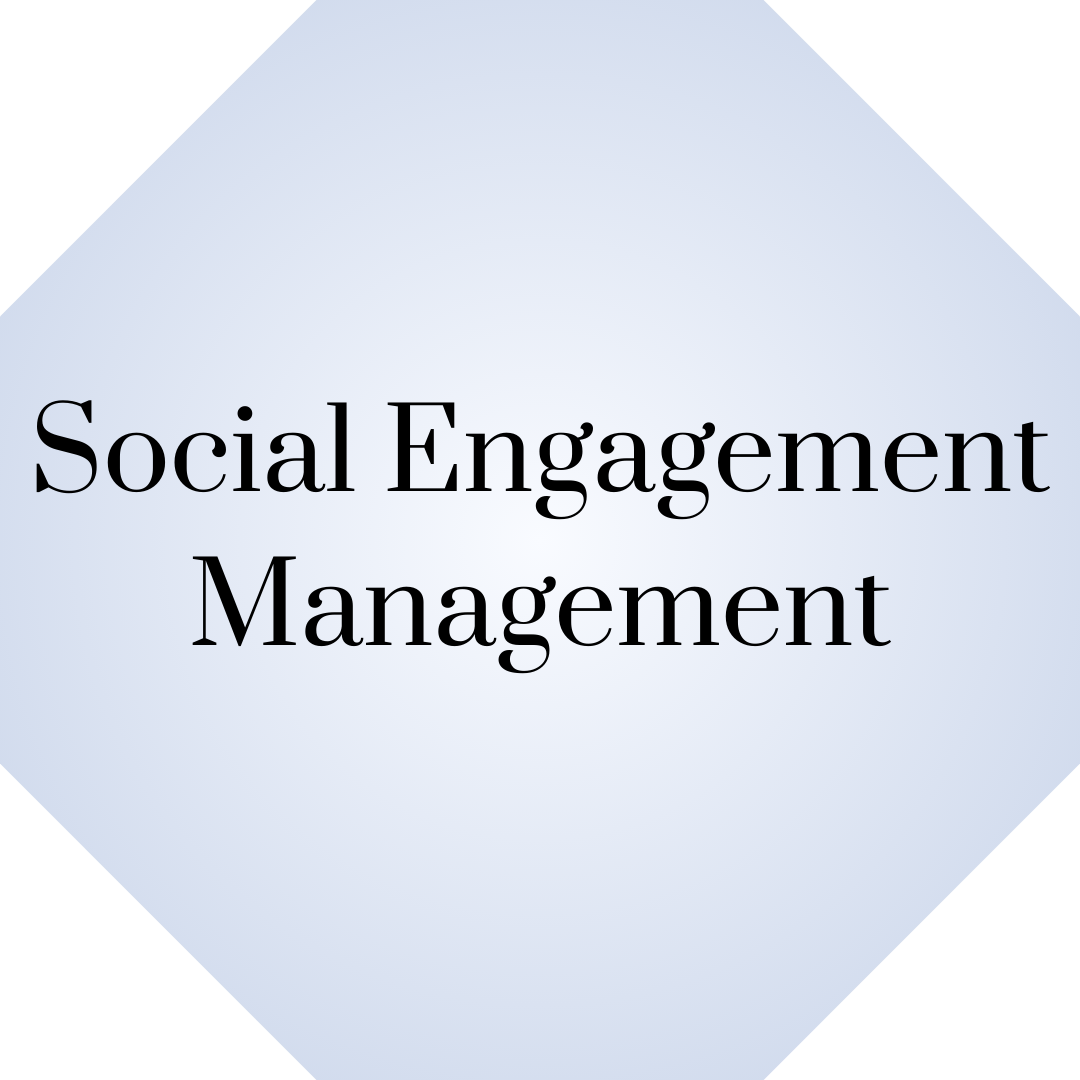 Silver Blue Hexagon Highlighting Social Engagement & Online Community Management Services At EmBeance Marketing & Design Based Out Of Columbus GA & Auburn Alabama