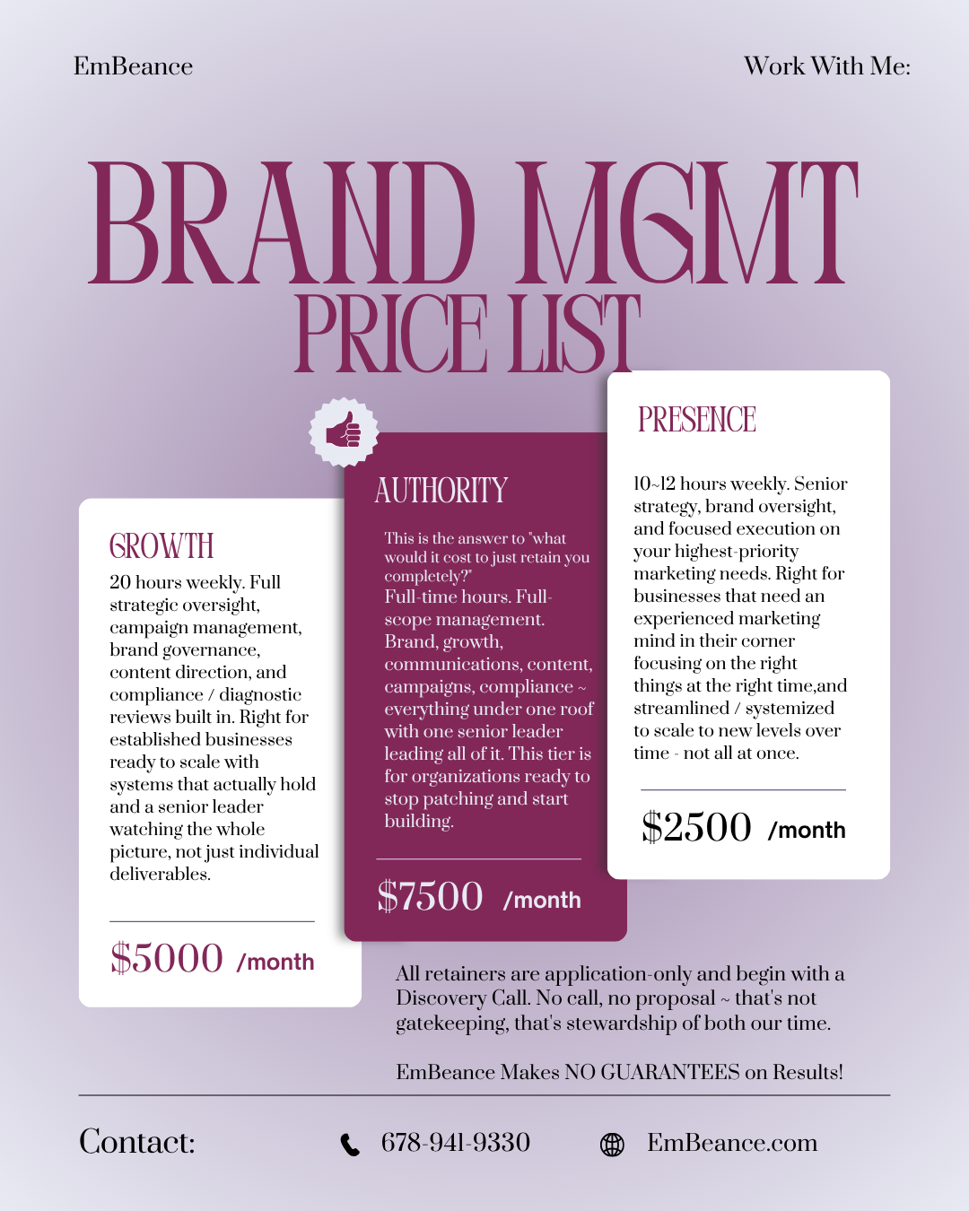 Brand Management Price List At EmBeance Marketing & Design