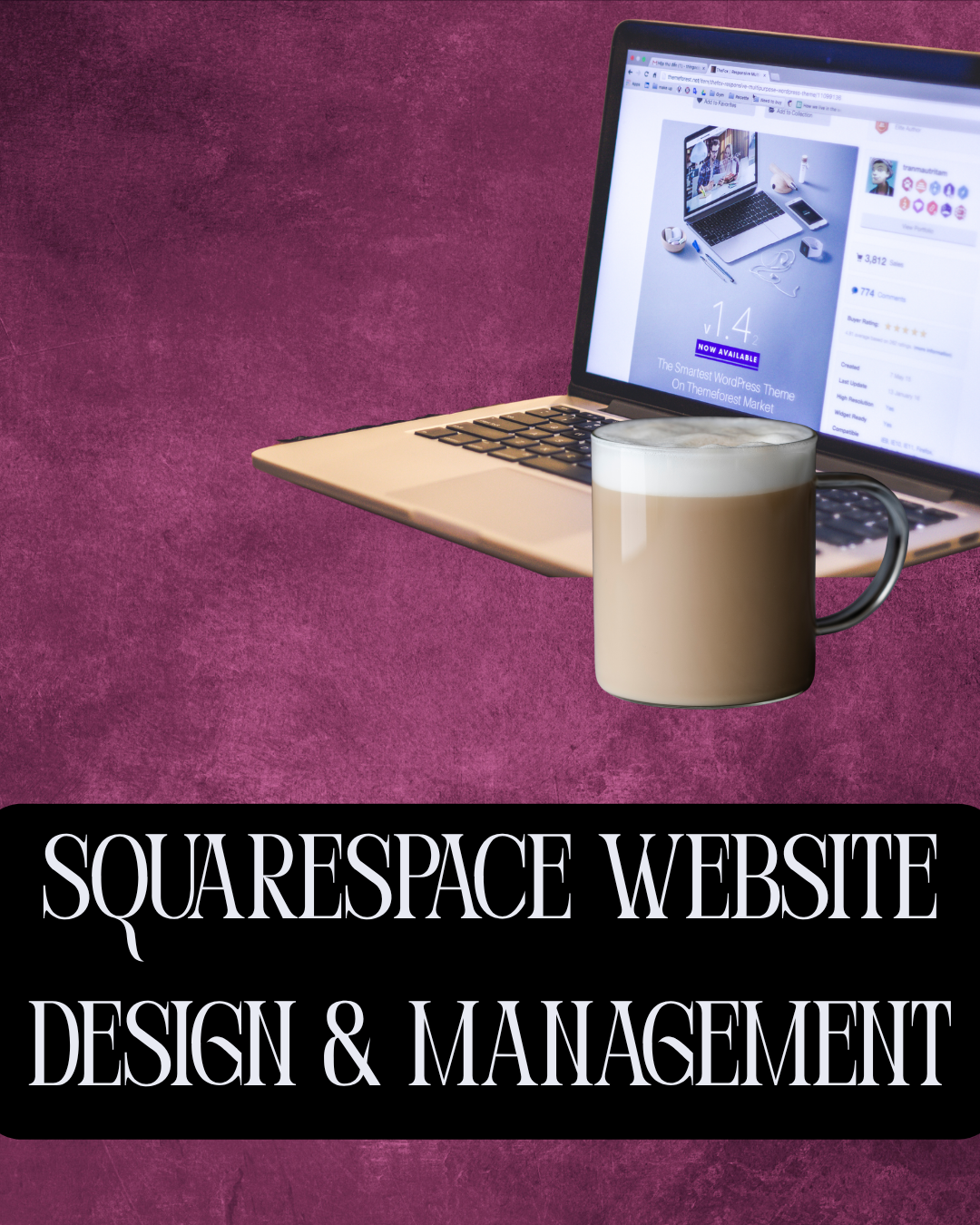 Image of Laptop and Latte with cold foam highlighting Squarespace Website Design & Management by Misty Burrell at EmBeance Marketing & Design