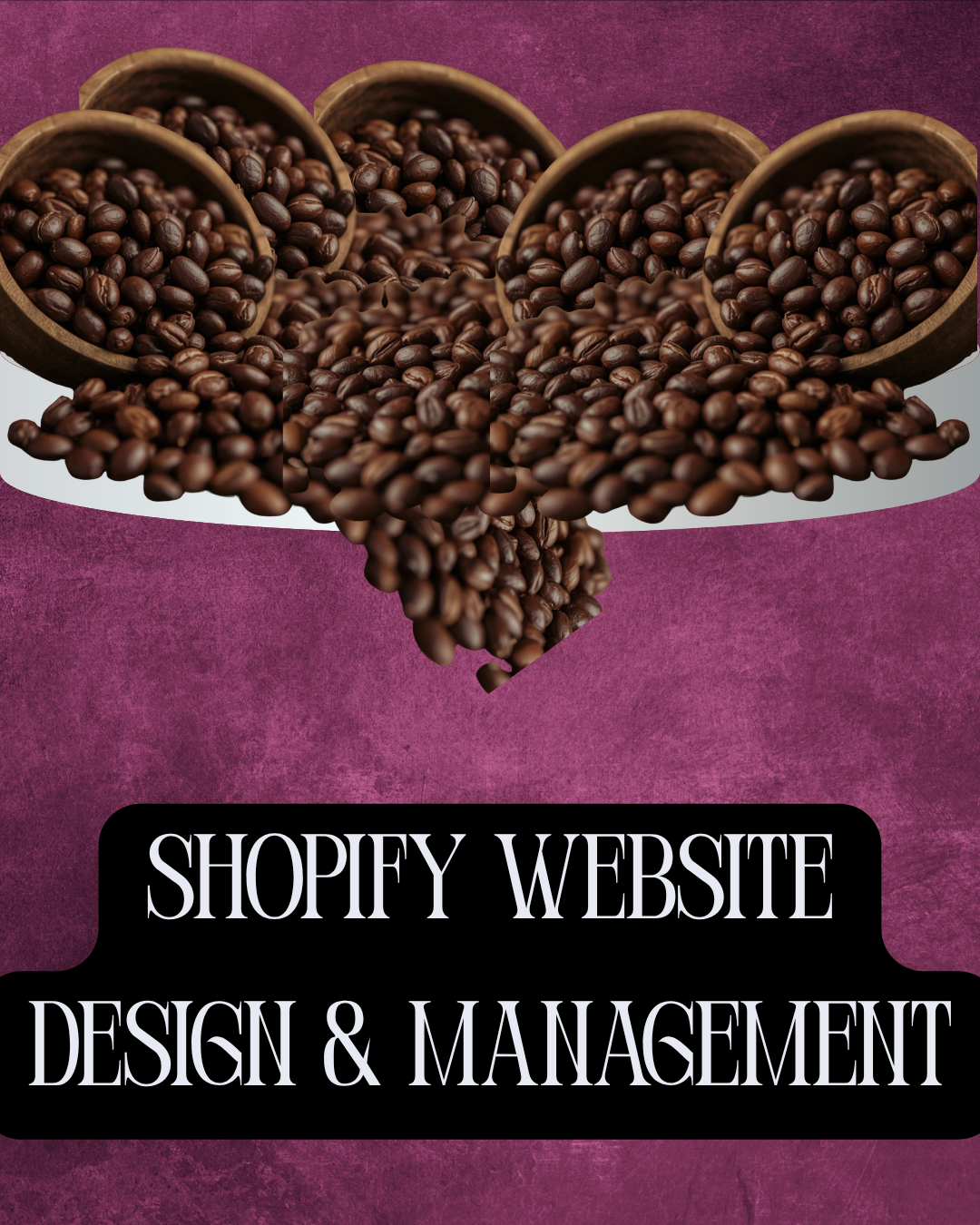 Image of coffee beans spilling over onto a pedestal highlighting Shopify Website Design & Management by Misty Burrell at EmBeance Marketing & Design