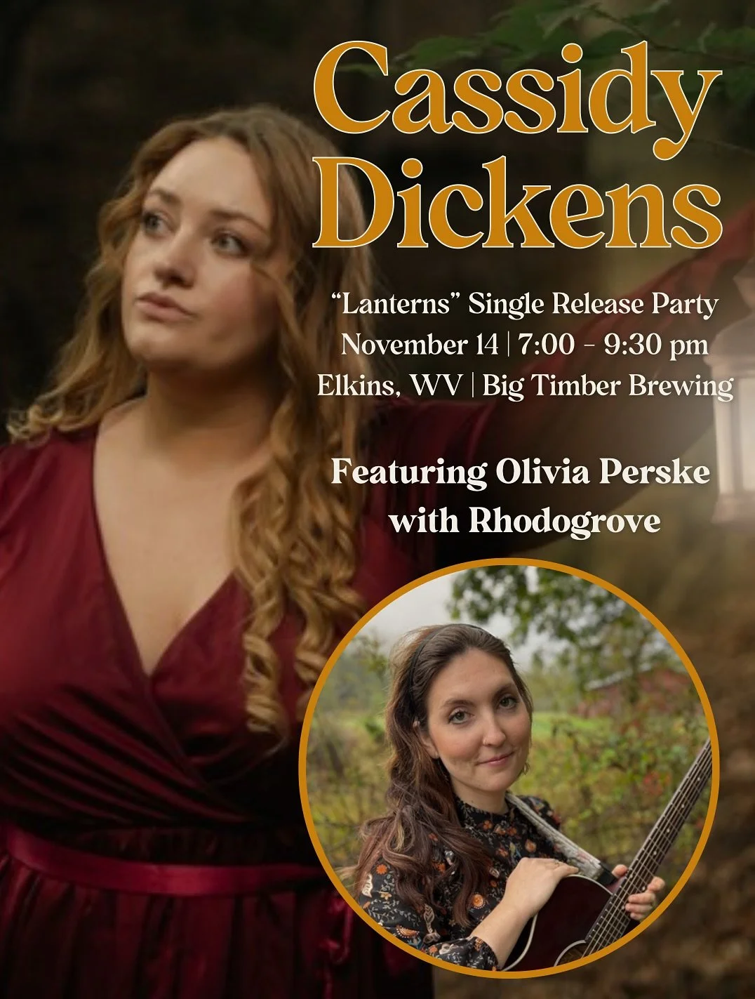 Just announced! 📣 Join me, @oliviainsaniperske, and both of our fabulous bands at @bigtimberbrewing on November 14! 

Olivia just released her first (exceptionally beautiful) single&mdash;and my new song &ldquo;Lanterns&rdquo; drops on November 14. 