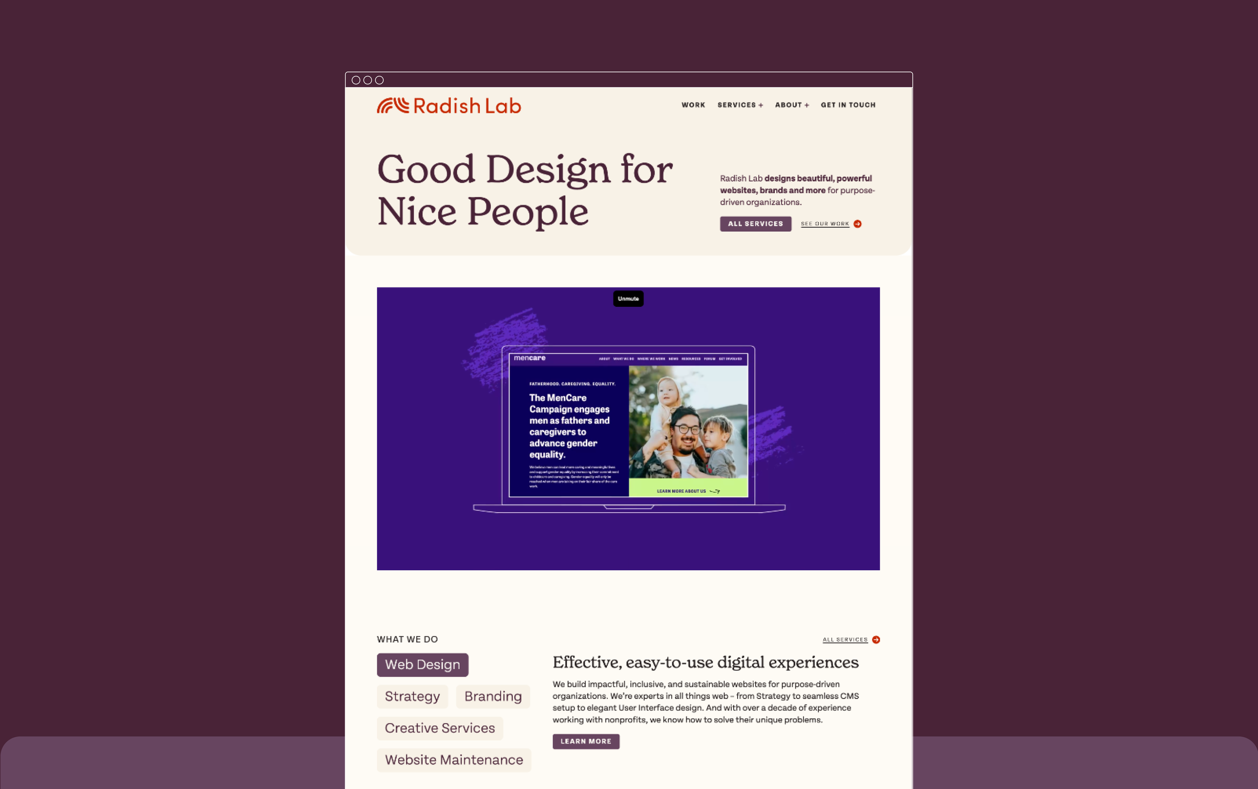 snippet of radishlab.com homepage