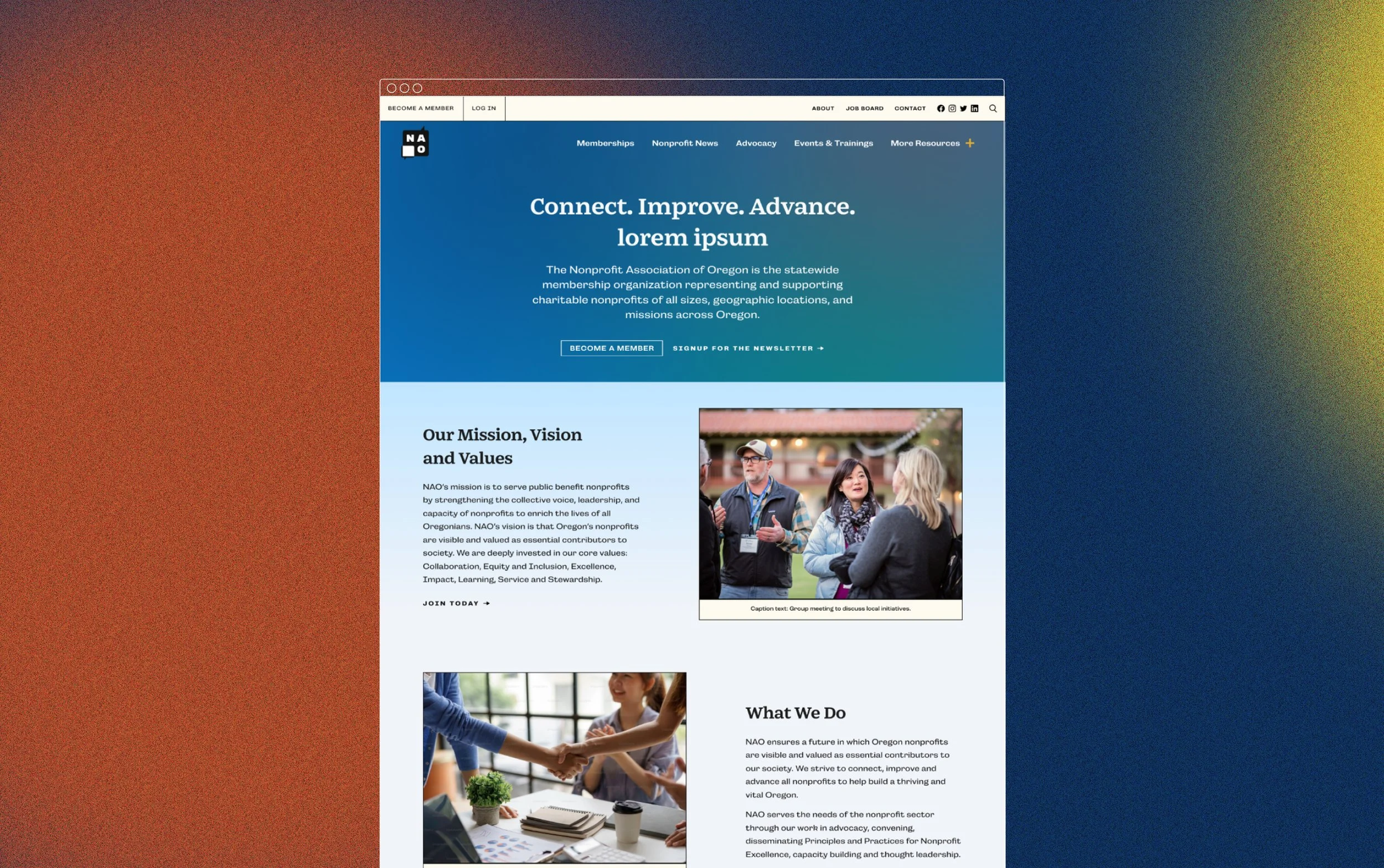 screenshot of the nonprofit association or oregon website