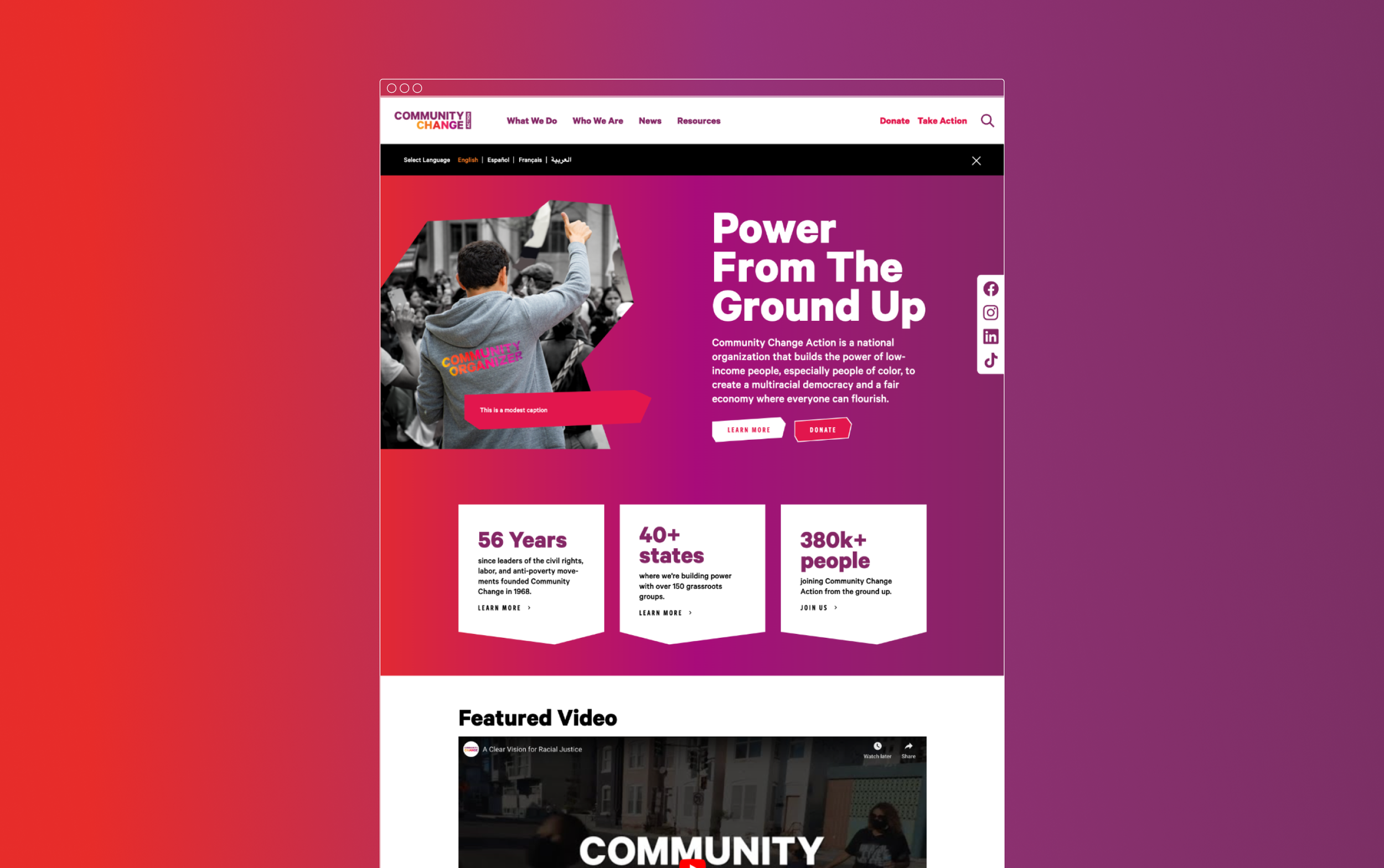 screenshot of community change action website 