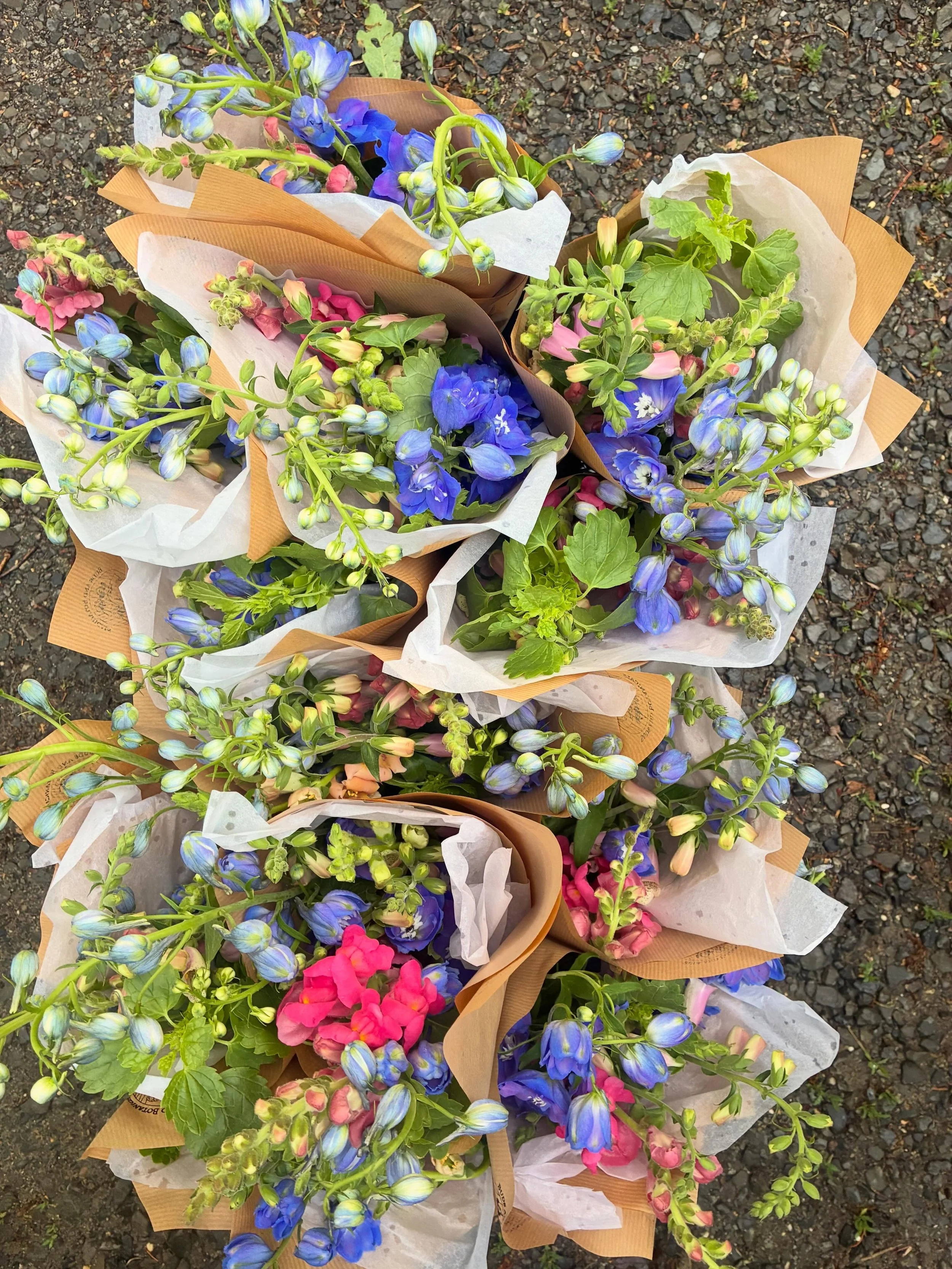 TGIF! Friday&rsquo;s are even better when it&rsquo;s a long Holiday weekend ahead.

We just dropped off some farm fresh bouquets to @evermorecoffeeroasters to kick off the weekend. These bouquets have blue Delphinium, pink &amp; peach Snapdragons, Be