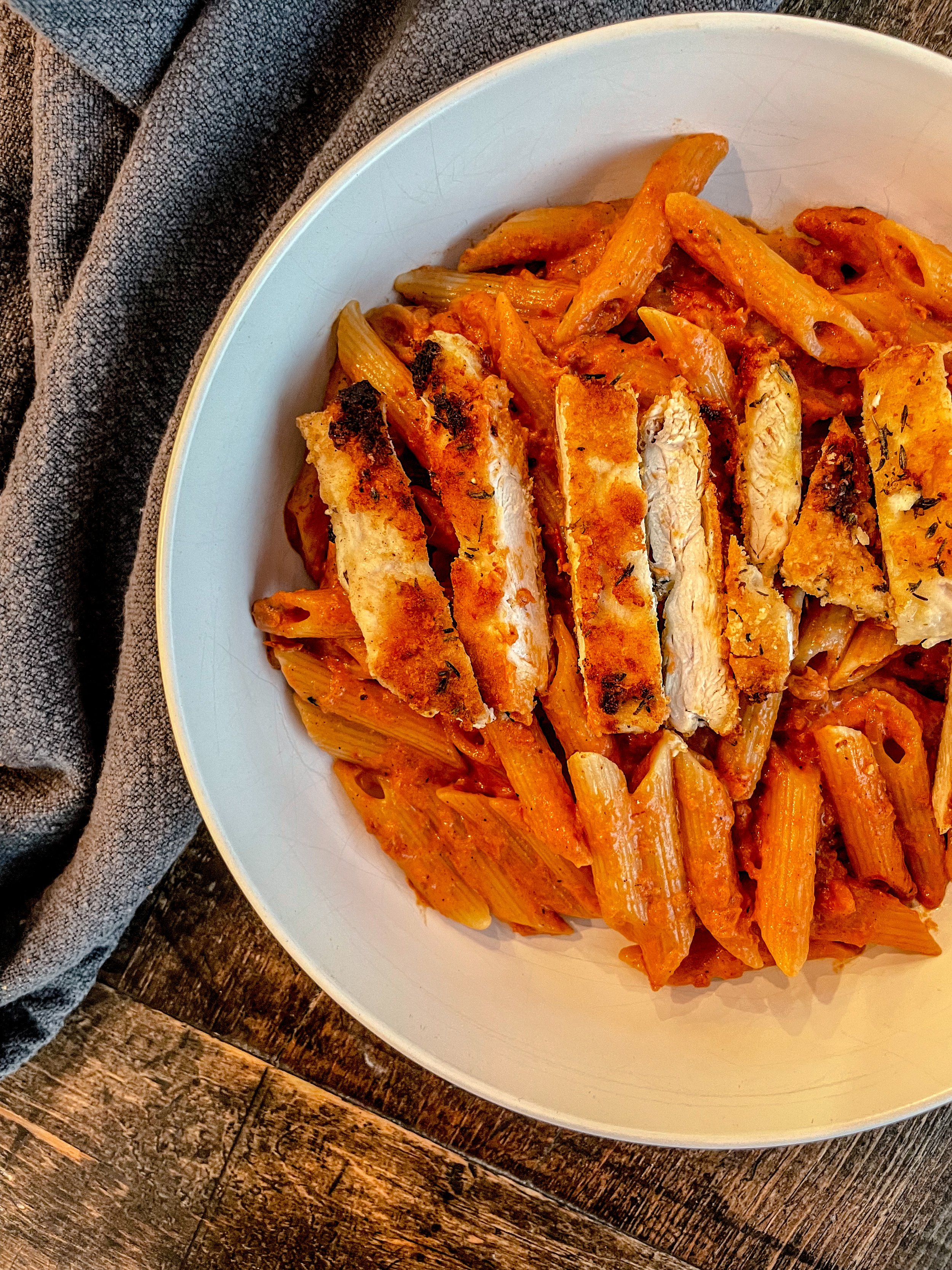 Penne Rosa with Parmesan Crusted Chicken Recipe