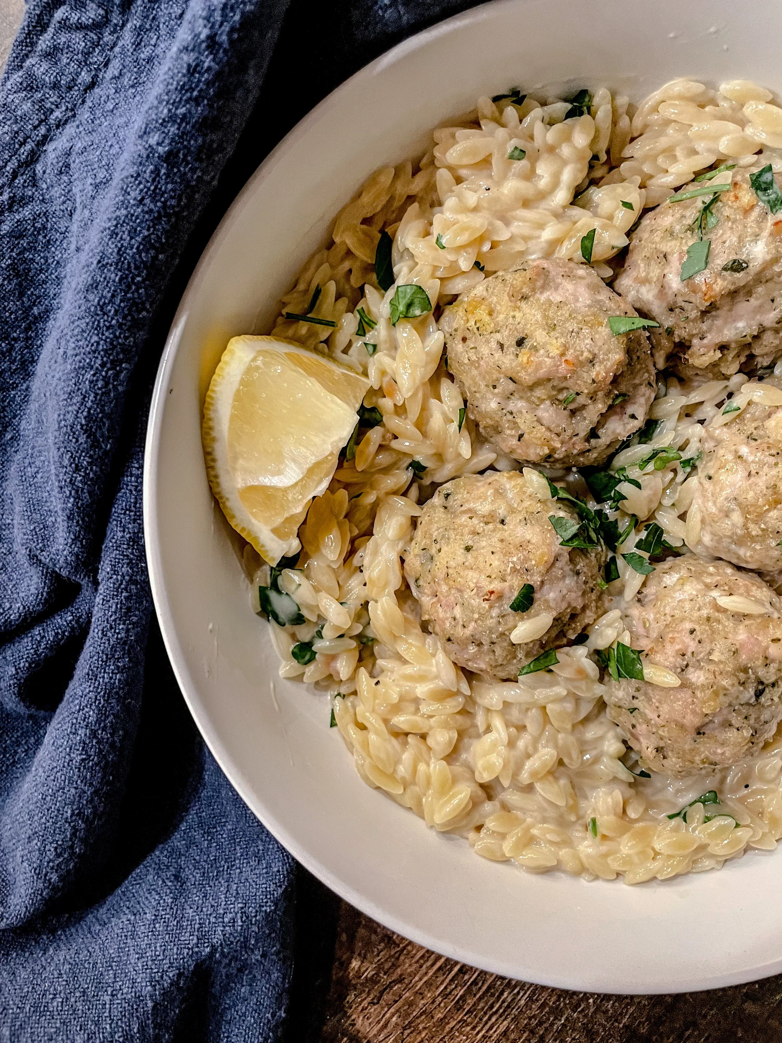 Pesto Chicken Meatballs with Orzo — thunderduck farm