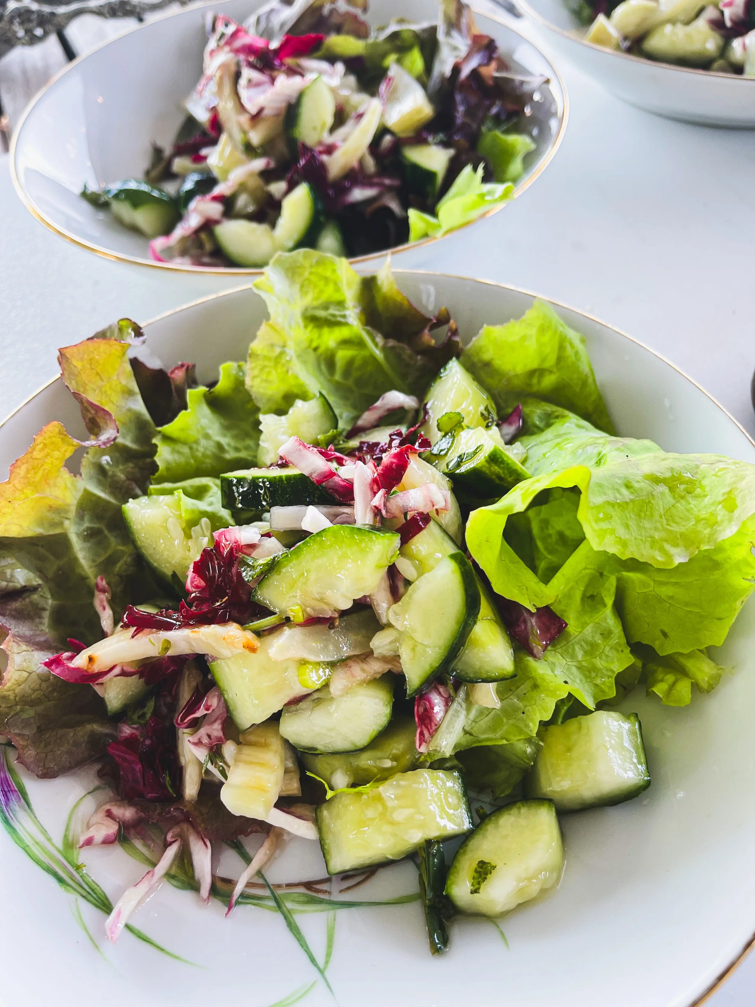 Fresh Garden Salad with Chive Vinegar Garden Herbs Fennel Crushed Cucumbers Purple Cabbage and Gem Lettuce Saturday Dinner Summer Solstice 2026.JPG
