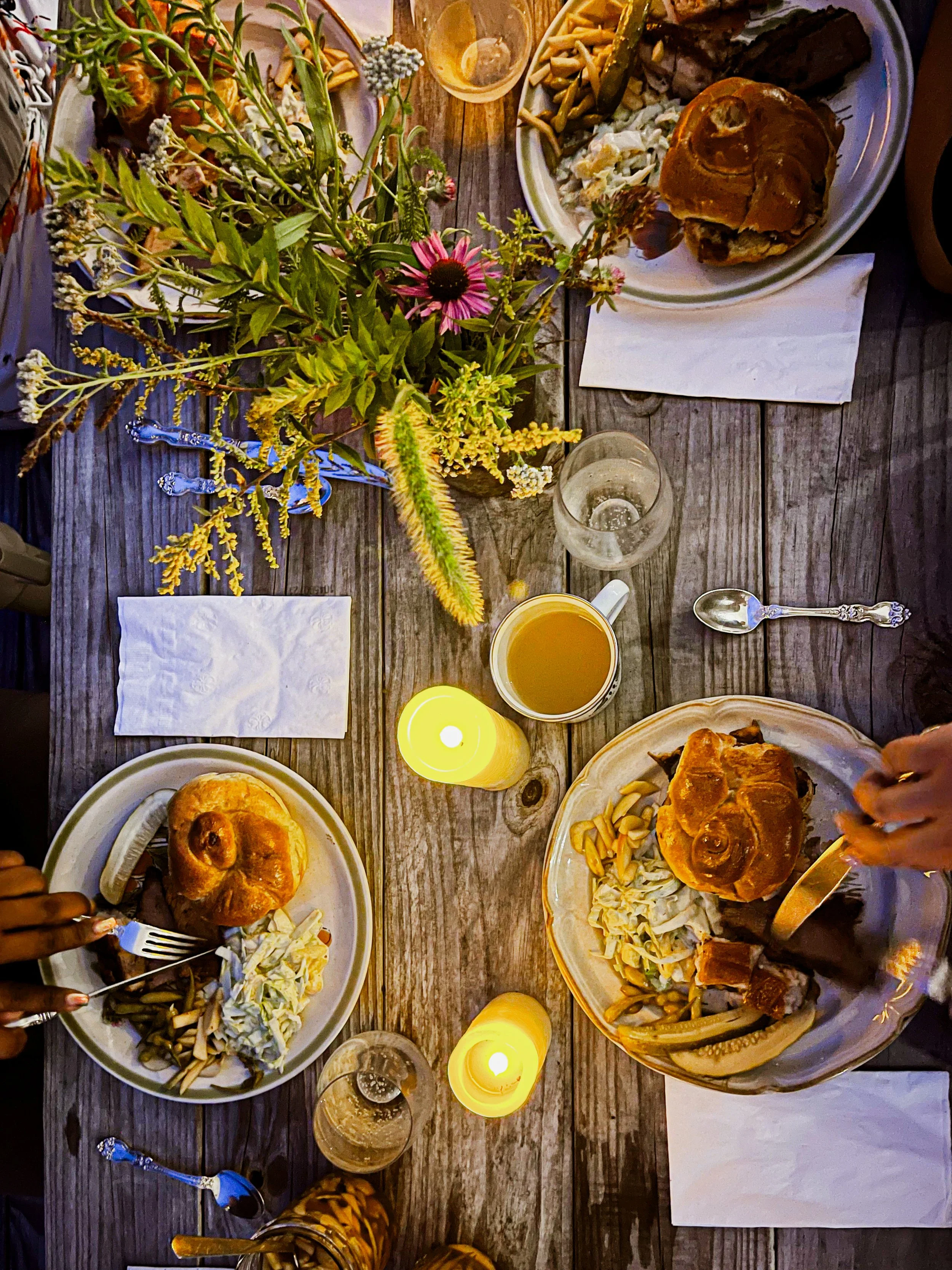 Saturday dinner Summer Grillin 2026 BBQ sandwich PIckled radish pods Mango slaw Apple Atchara Pork Belly Burnt ends Brisket.JPG