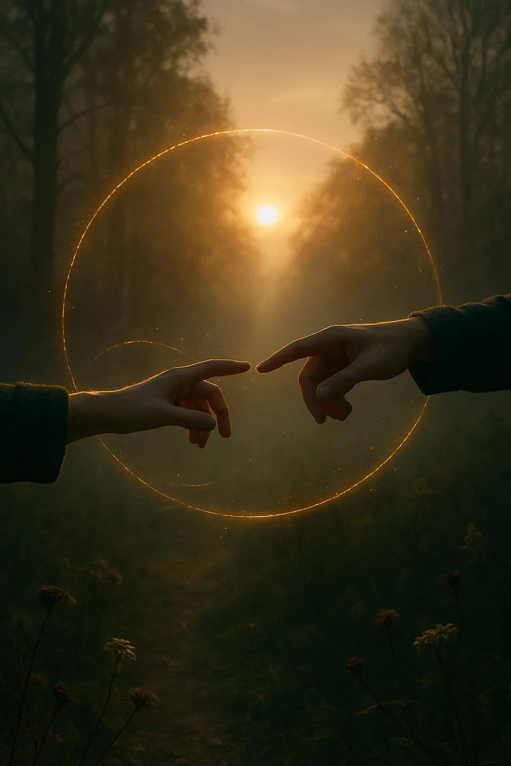 Developing psychic abilities through intuitive awareness, represented by hands and glowing spiritual light in the background