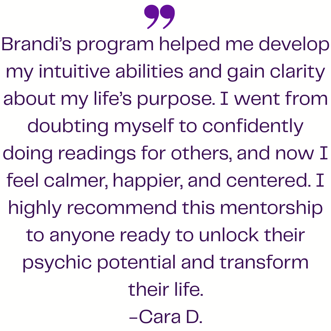 Testimonial from a participant in psychic development courses, describing how the mentorship helped them tap into their higher self, strengthen psychic powers, and grow as an empath.