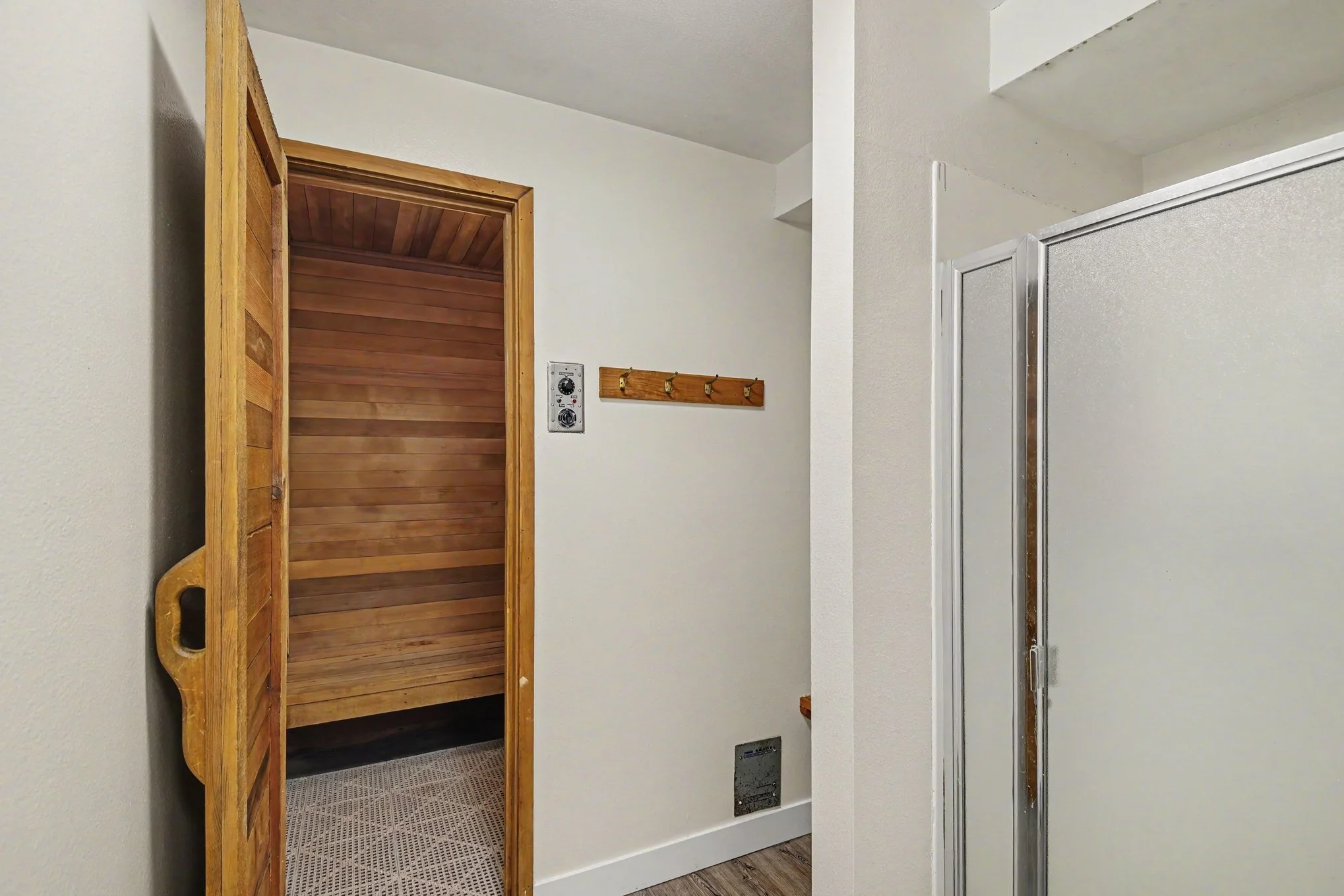 Sauna entrance with shower