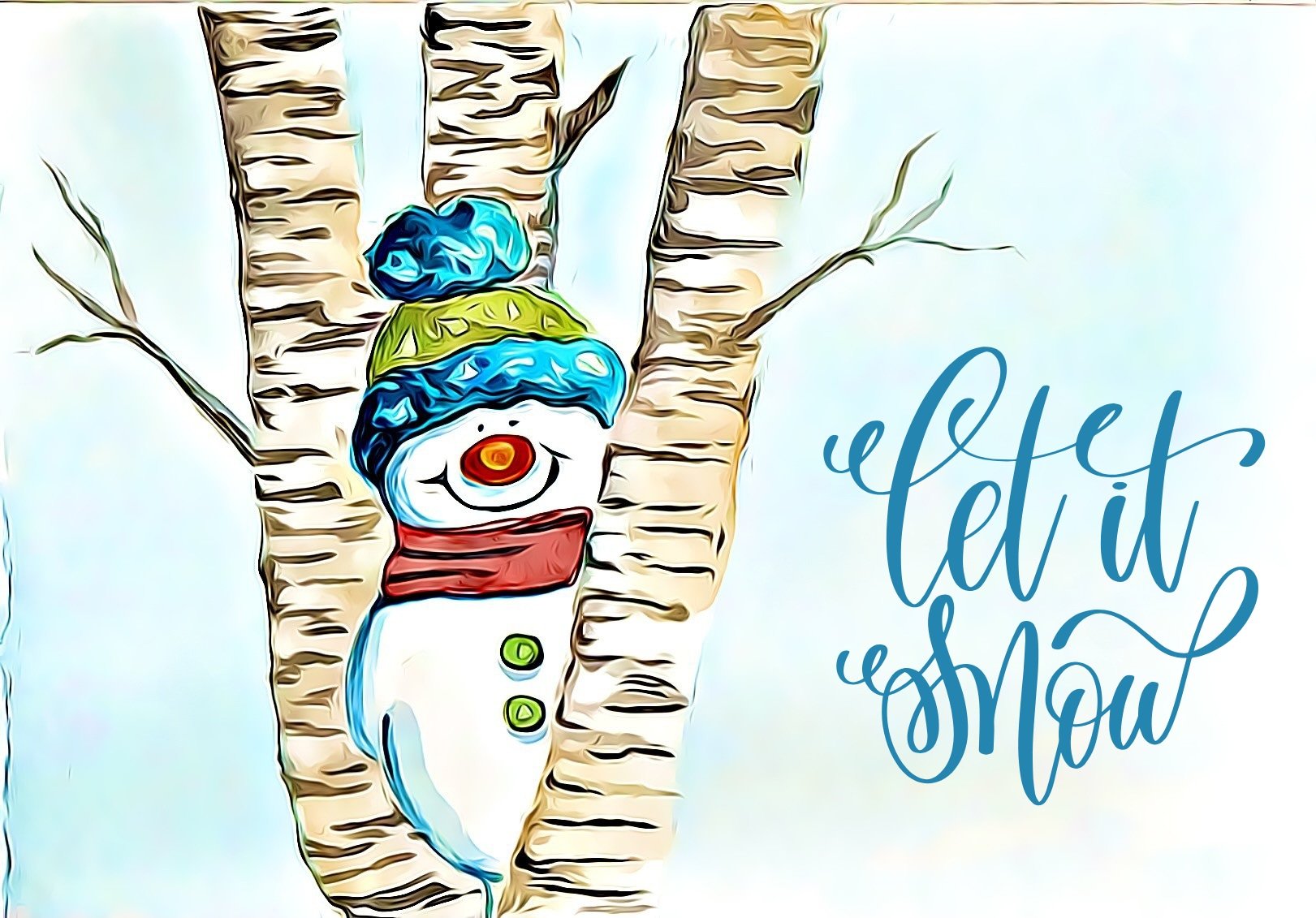 Snowman in Birches with Digital Effect