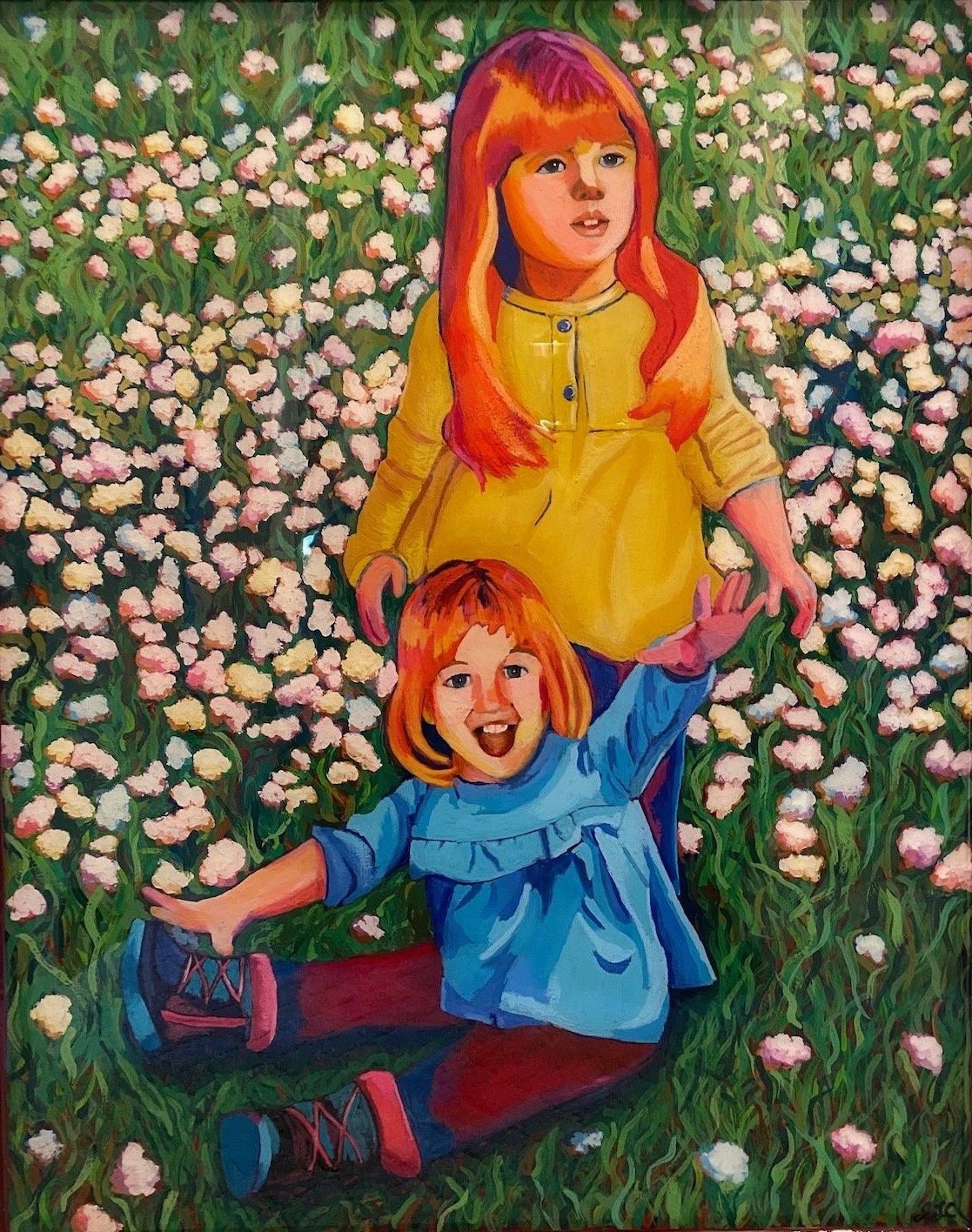 Laura and Melissa in the clover Encaustic 2021 20x30
