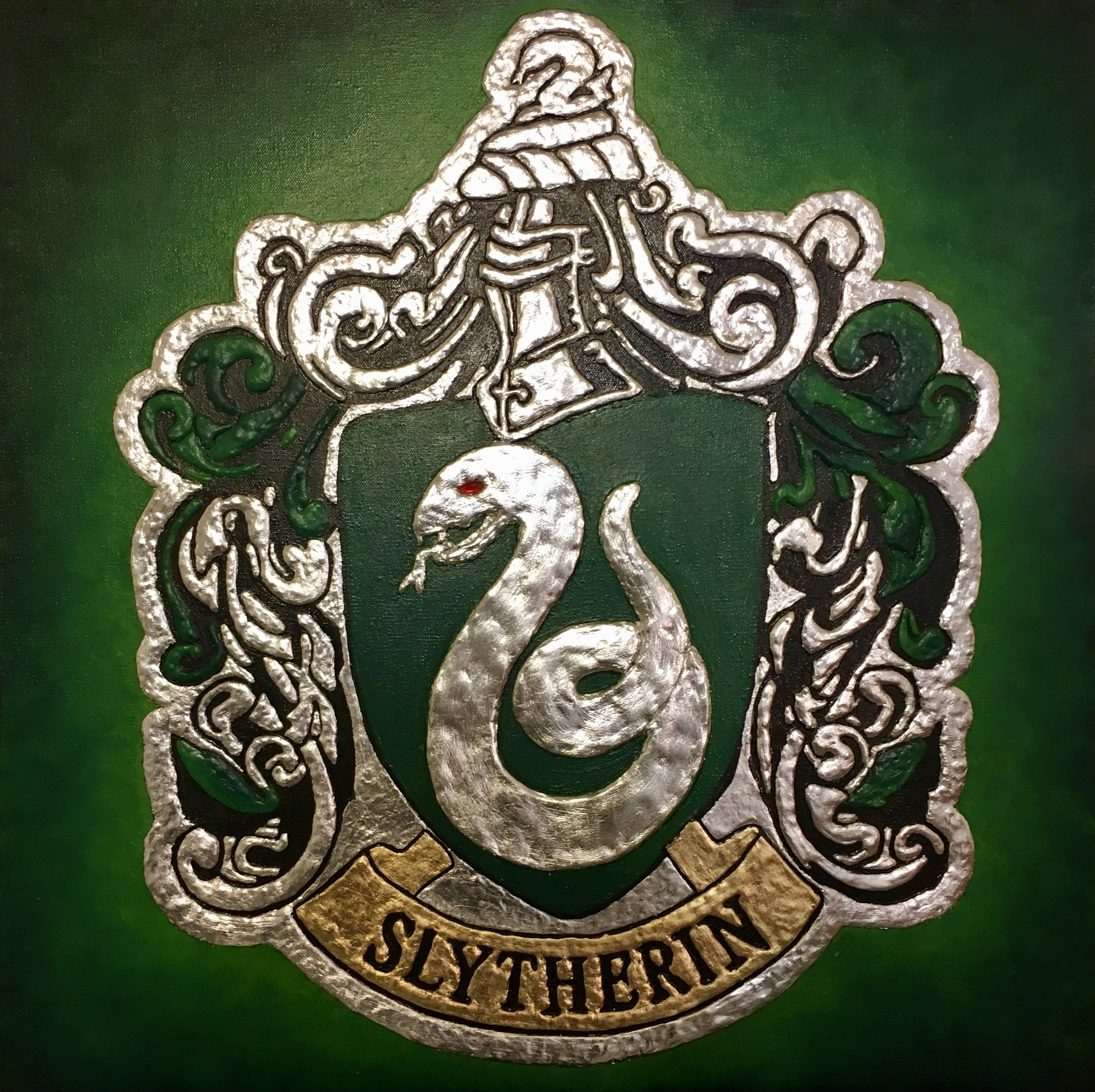 Harry Potter House Crest
Oil Paint, Joint Compound, Gold and Silver Leaf
24x24
2018