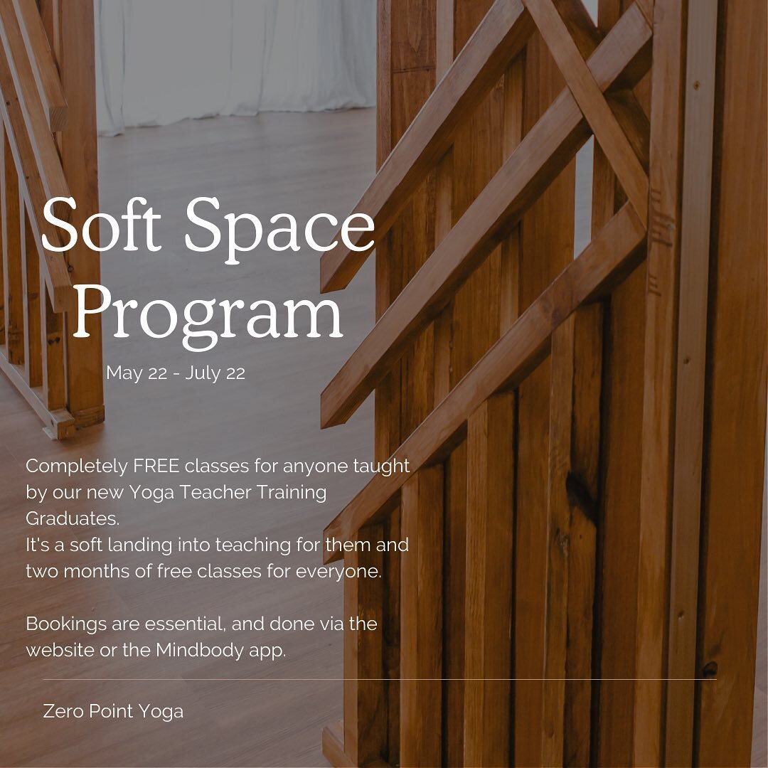 🍃 SOFT SPACE 🍃 FREE YOGA 🍃

Our flagship graduate teacher program is back.

Soft Space offers our new Teacher Training Graduates an opportunity to put their developing skills into practice in a real life studio setting. 

This program is completel