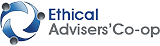 Logo of Ethical Advisers Co-op featuring a blue and grey swirl design with the text