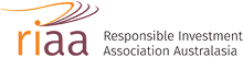 Logo of Responsible Investment Association Australasia (RIAA) featuring the acronym 'riaa' in purple with a swirl design above, and the full name 'Responsible Investment Association Australasia' below in a smaller font