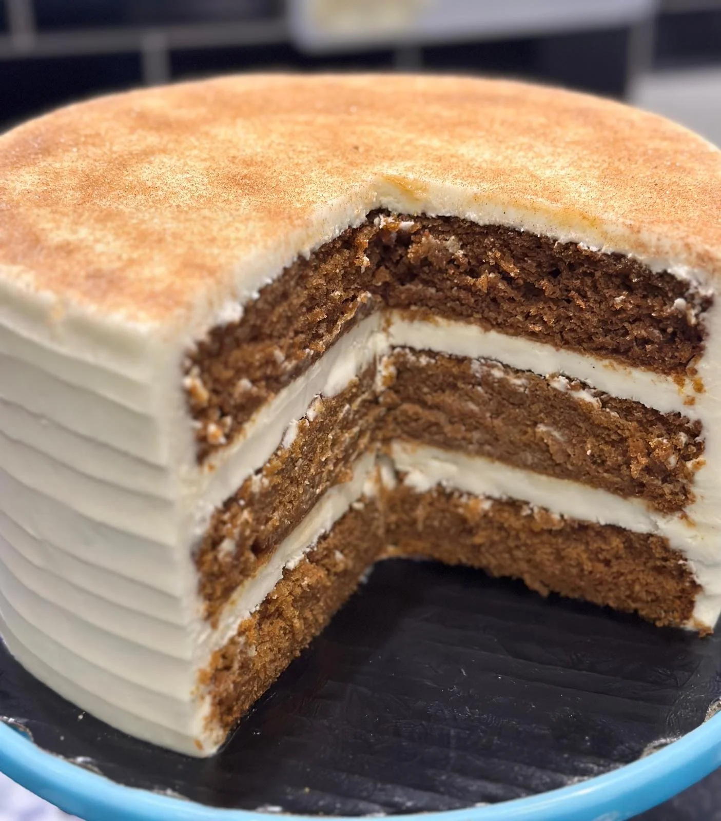 PUMPKIN CREAM CHEESE.
Pumpkin cake, Cream Cheese Icing, Cinnamon Sugar Dusting