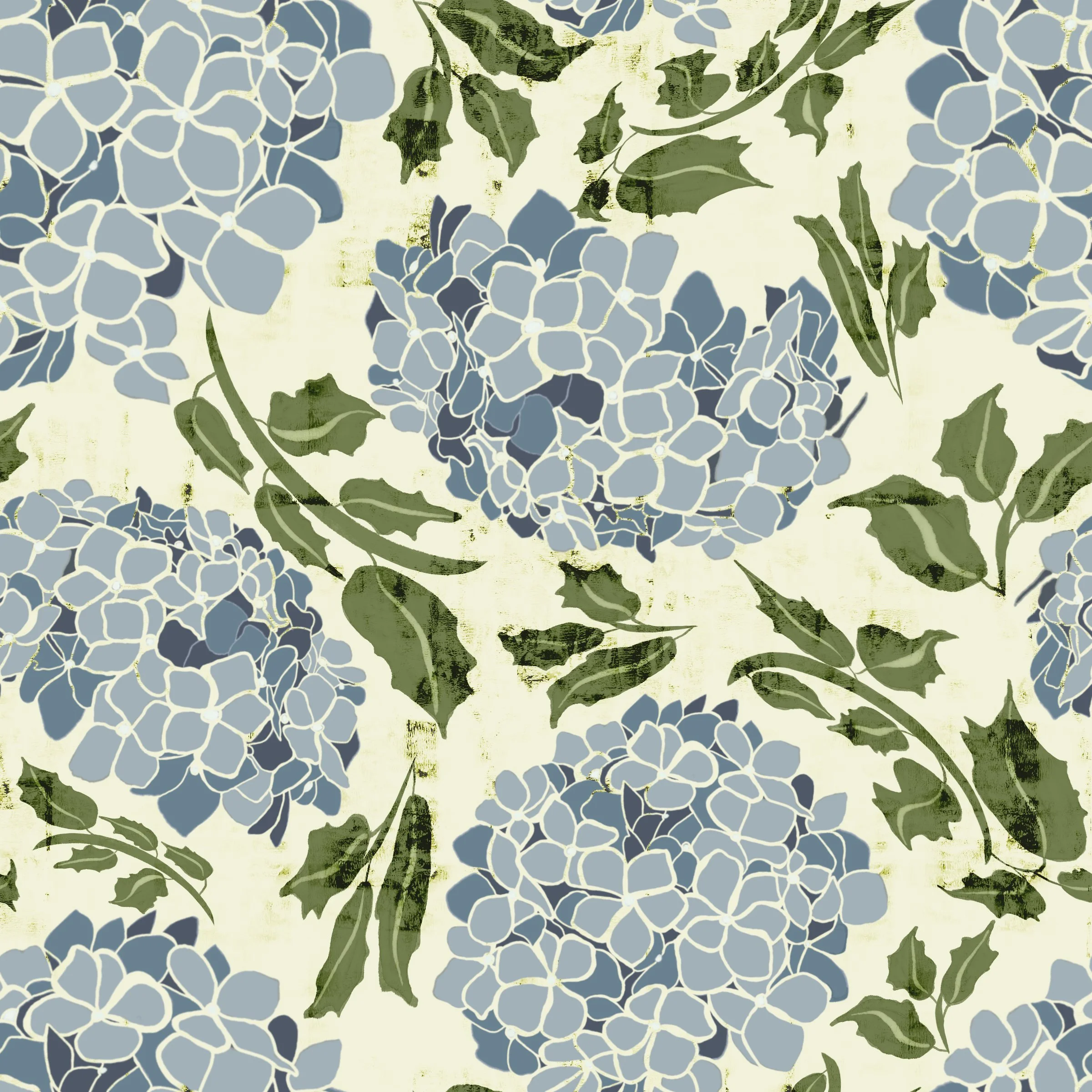 Blue Hydrangea Block Print