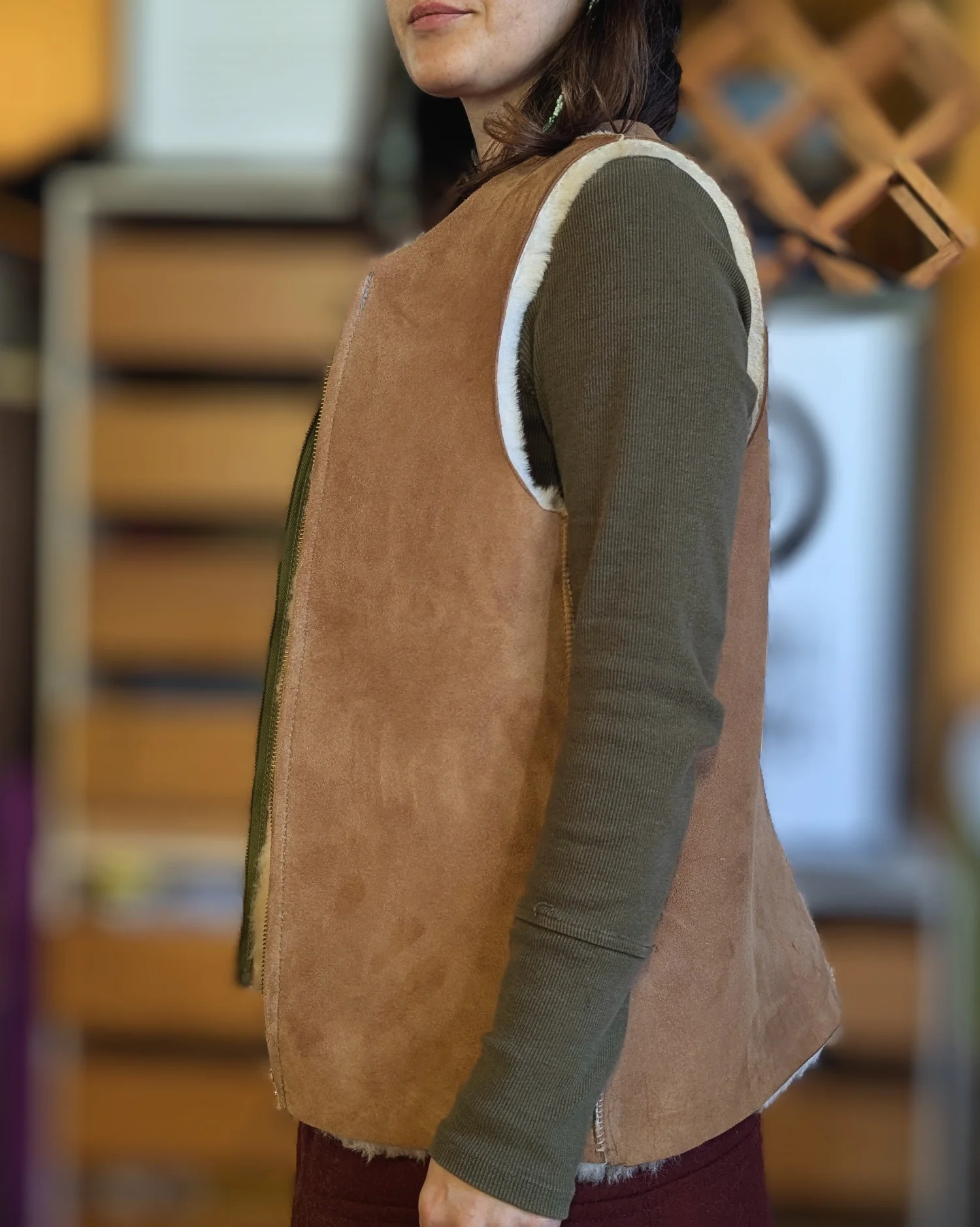 トップス CCU/Sheep Skin Leather Vest/V-01/Size 2 Men Sheepskin Real Leather Vest 100% Wool Lined Thick Warm