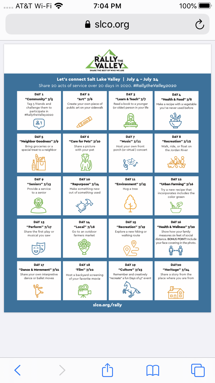 Rally the Valley Activity Calendar 