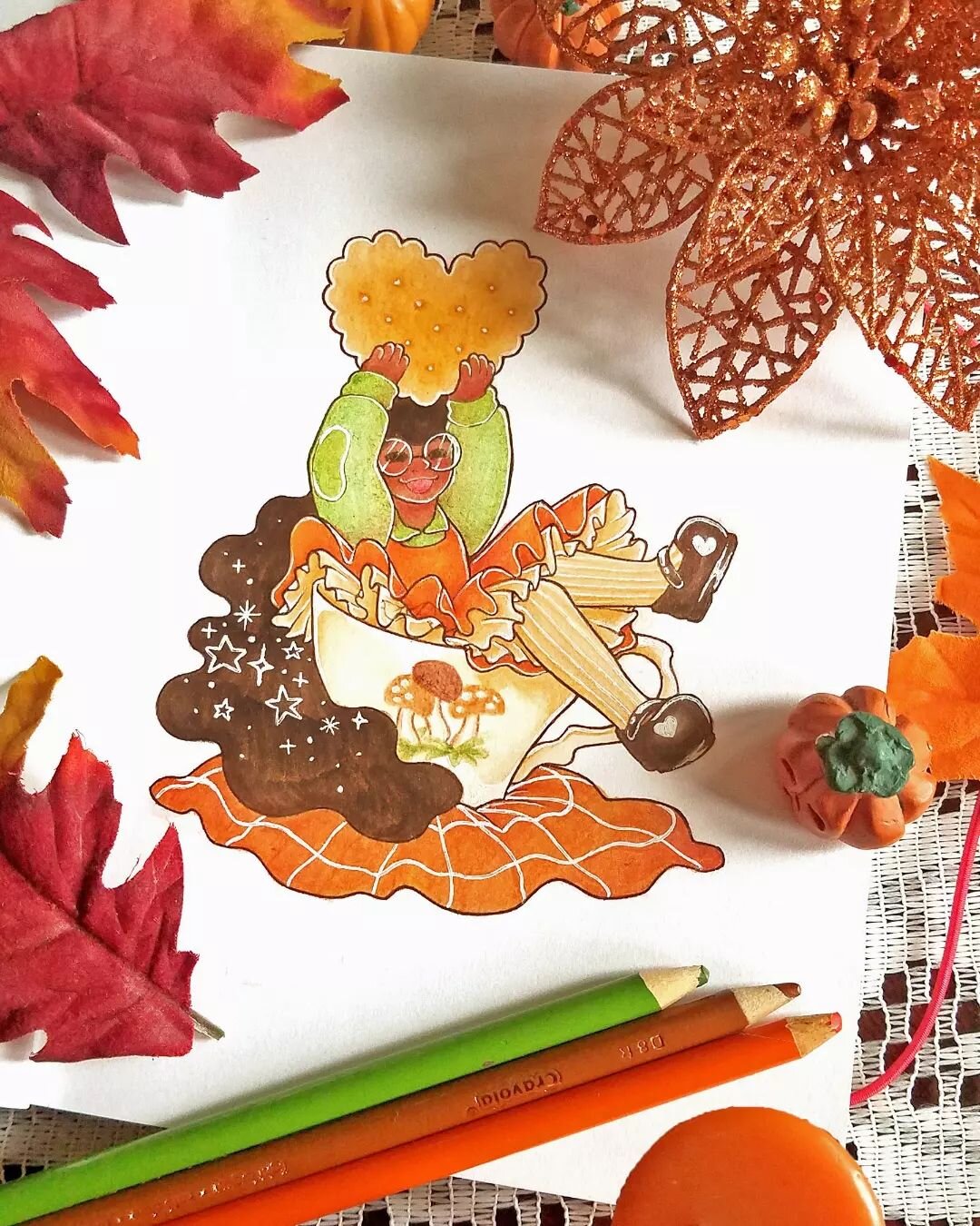 This one goes out to my friend @studiozimba for their draw this in your style challenge!! I hope you like her :) and also CONGRATS!!!⭐⭐⭐
.
.
.
.
.
.
#studiozimba1k #dtiys #illustration #artistsoninstagram #traditionalart #marker #coloredpencil #fall 