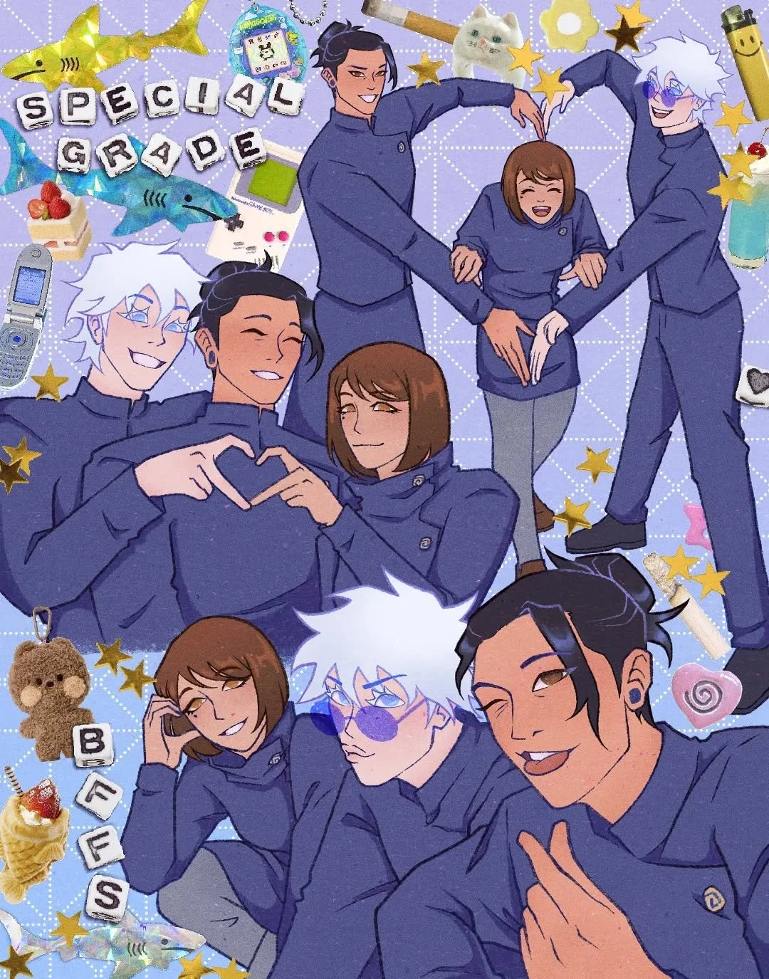 Drew most of this with a big frown on my face 
.
.
Im making a fanzine 👁👁, I got 1 more page to go before I can officially place the order 
.
.
.
.
#jujutsukaisen #jjk #jujutsukaisenfanart #sashisu #getosuguru #gojosatoru #shokoieiri #satosugu #pro