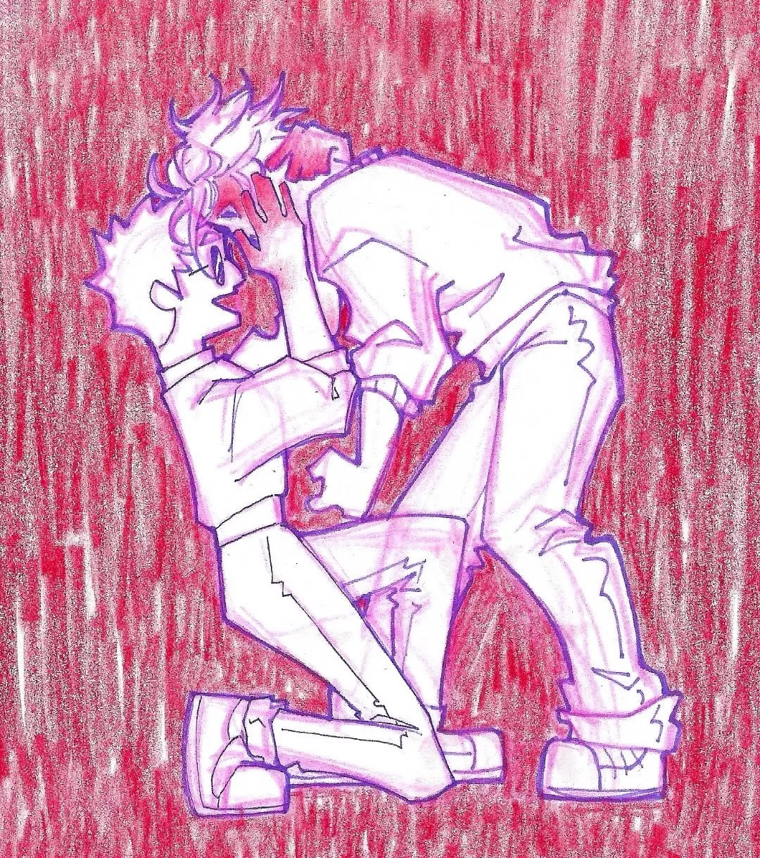 Unrelated, I finally have only 5 pages left in my sketchbook after starting it 3 whole years ago
. 
.
.
.
#sketchbook #ventart #marker #coloredpencil #mentalillness #sketch #oc #comics