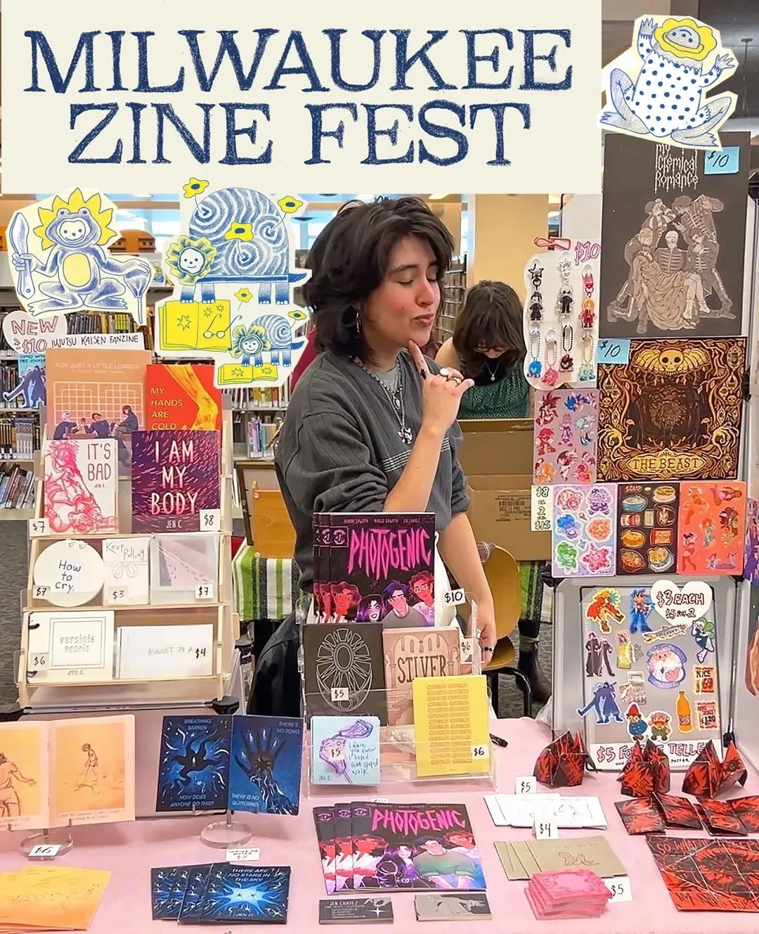 Silly times for @milwaukeezinefest !! 
.
.
Kenneth, we couldnt do it without you
.
.
#milwaukeezinefest #zinefest #tablingevent #artistalley