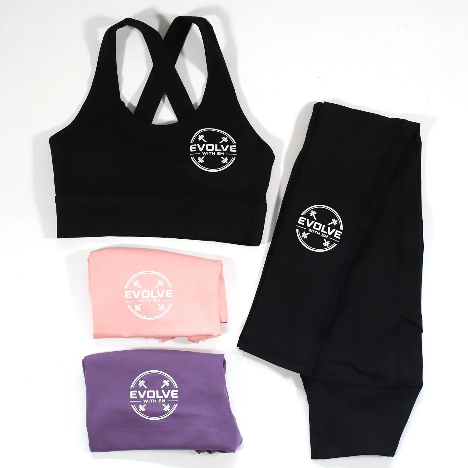 Custom printed crop bra tights tee logos JPorter apparel Perth