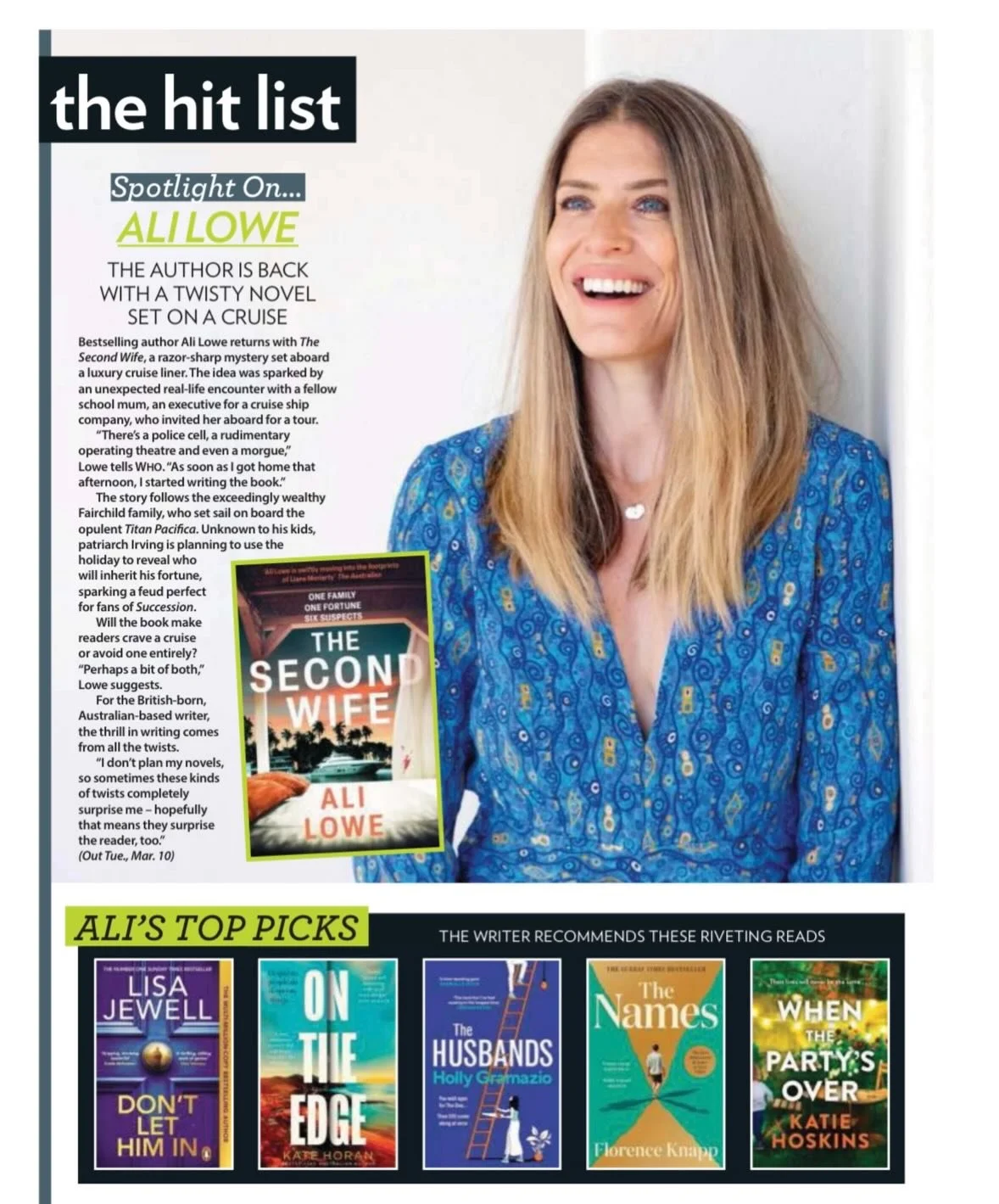 Some snippets of The Second Wife in the media this week. Thanks to @whomagazine @newideamagazine @womansdayaus @escape.com.au 
@mercmaguire @emmababbington 🚢