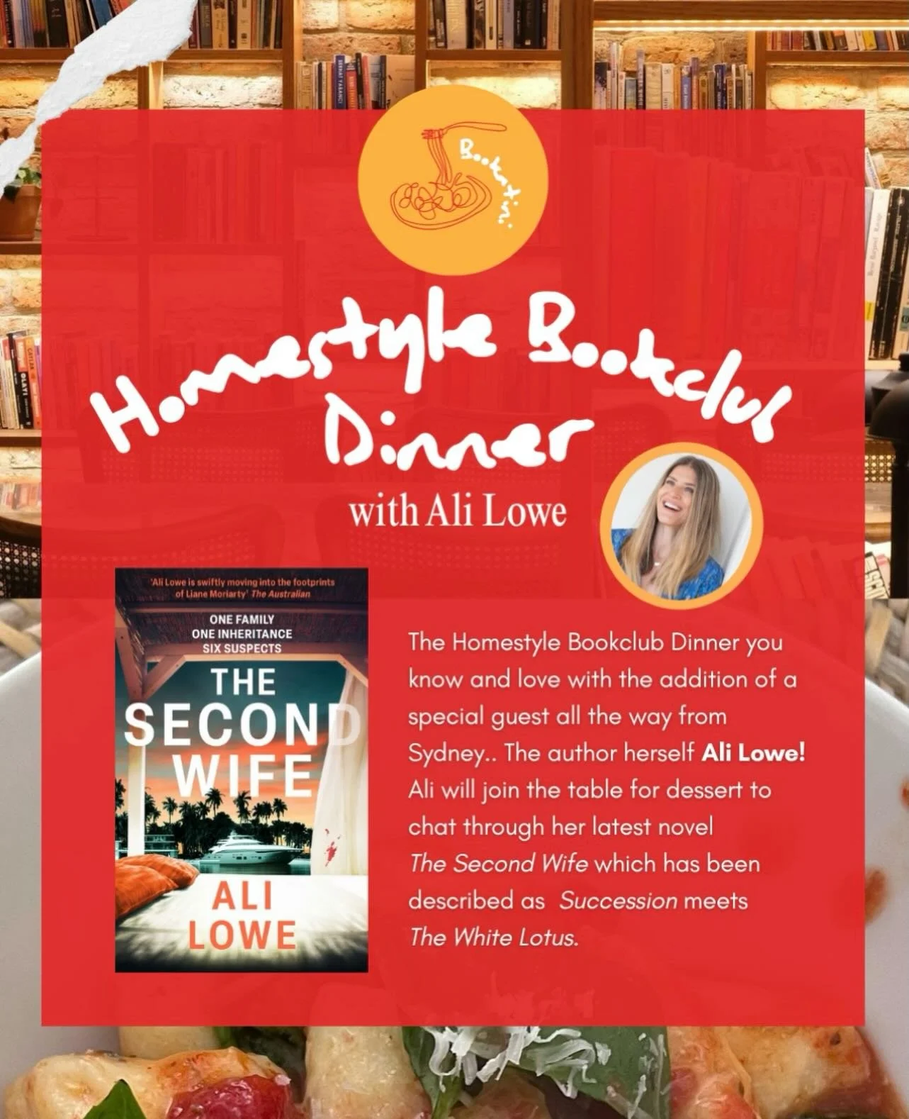 Books and pasta? Sign me up! I&rsquo;m thrilled to have been invited to @bookatini_&rsquo;s June Bookclub Dinner in Richmond, VIC on Thursday June 11. Come along for a three-course Italian feast, book chat and a goodie bag. 
Link at the events page o