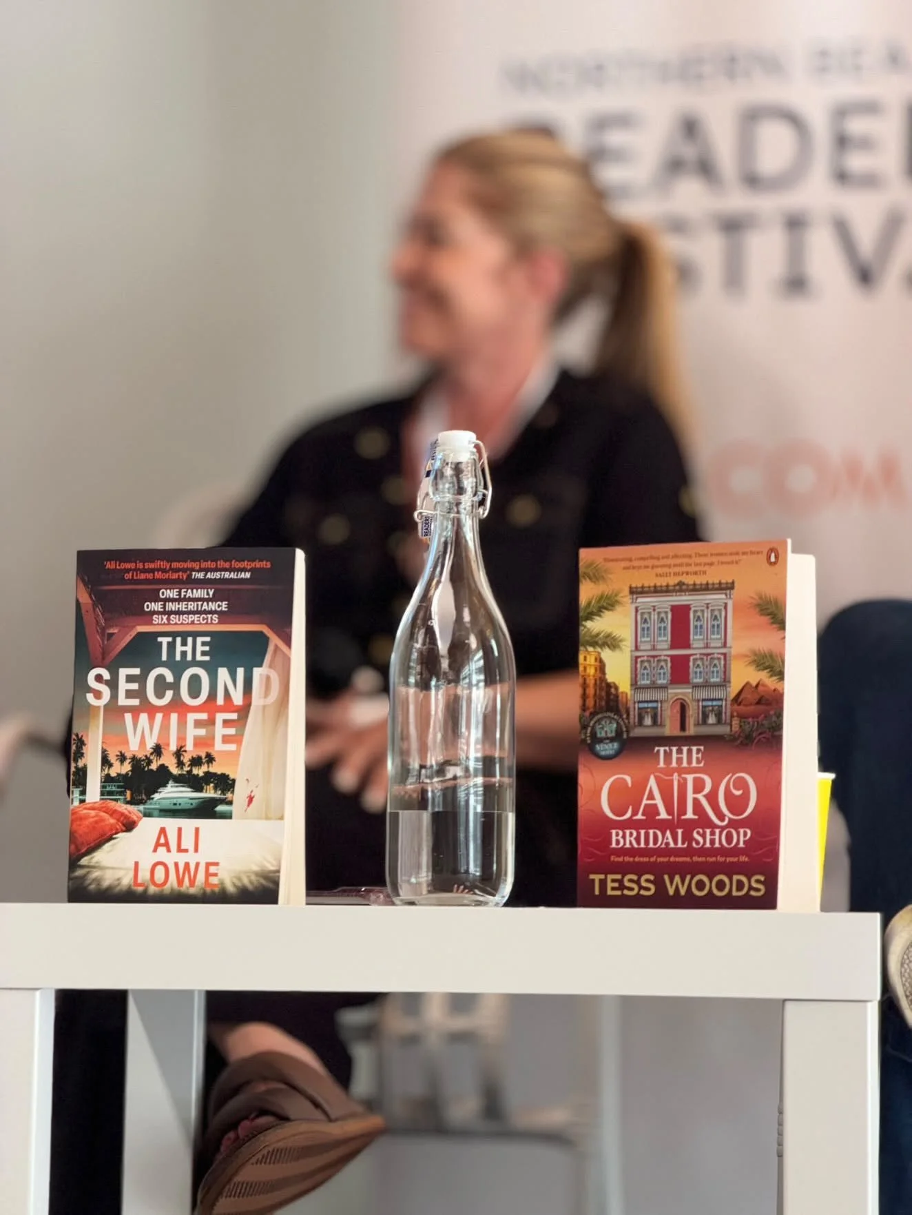 Today on the Unusual Places panel at @nbrfestival. @anna_downes_writer asked the hard questions about setting, and @tesswoods_author @laurenkeeganwriter and I answered them (a cruise ship, a Cairo bridal shop and the remote Orkney Islands certainly m
