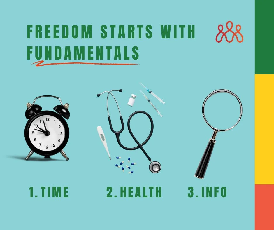 Freedom Starts with Fundamentals⁠
⁠
The hidden part of poverty isn&rsquo;t just lack of money&mdash;it&rsquo;s lack of time, health, and information. When people have these three fundamentals, they gain choices, dignity, and decent work. And when vul