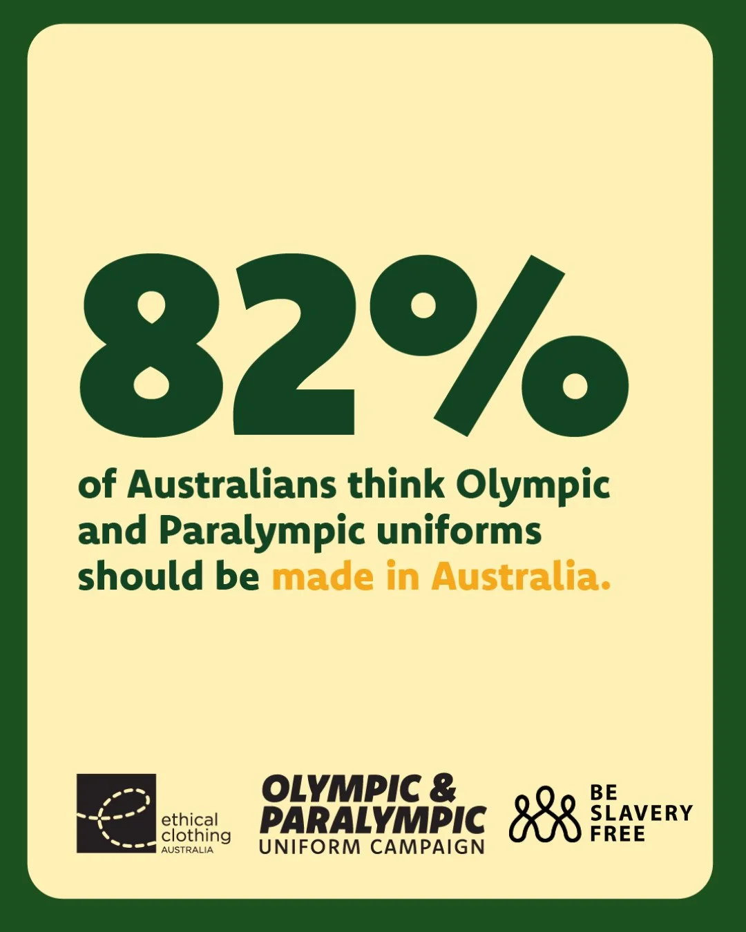 When Aussies watch the Olympic and Paralympic Games, we cheer for sporting excellence &ndash; and fairness behind the scenes.⁠
⁠
Recent YouGov polling found that 82% of Australians believe Olympic and Paralympic uniforms should be made in Australia. 