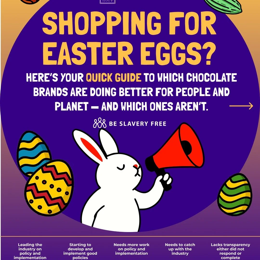 Shopping for Easter eggs?

Here&rsquo;s your quick guide to which chocolate brands are doing better for people and planet &mdash; and which ones aren&rsquo;t.

Slide &rarr; to see Green / Yellow / Red categories from the Chocolate Scorecard.
Full det
