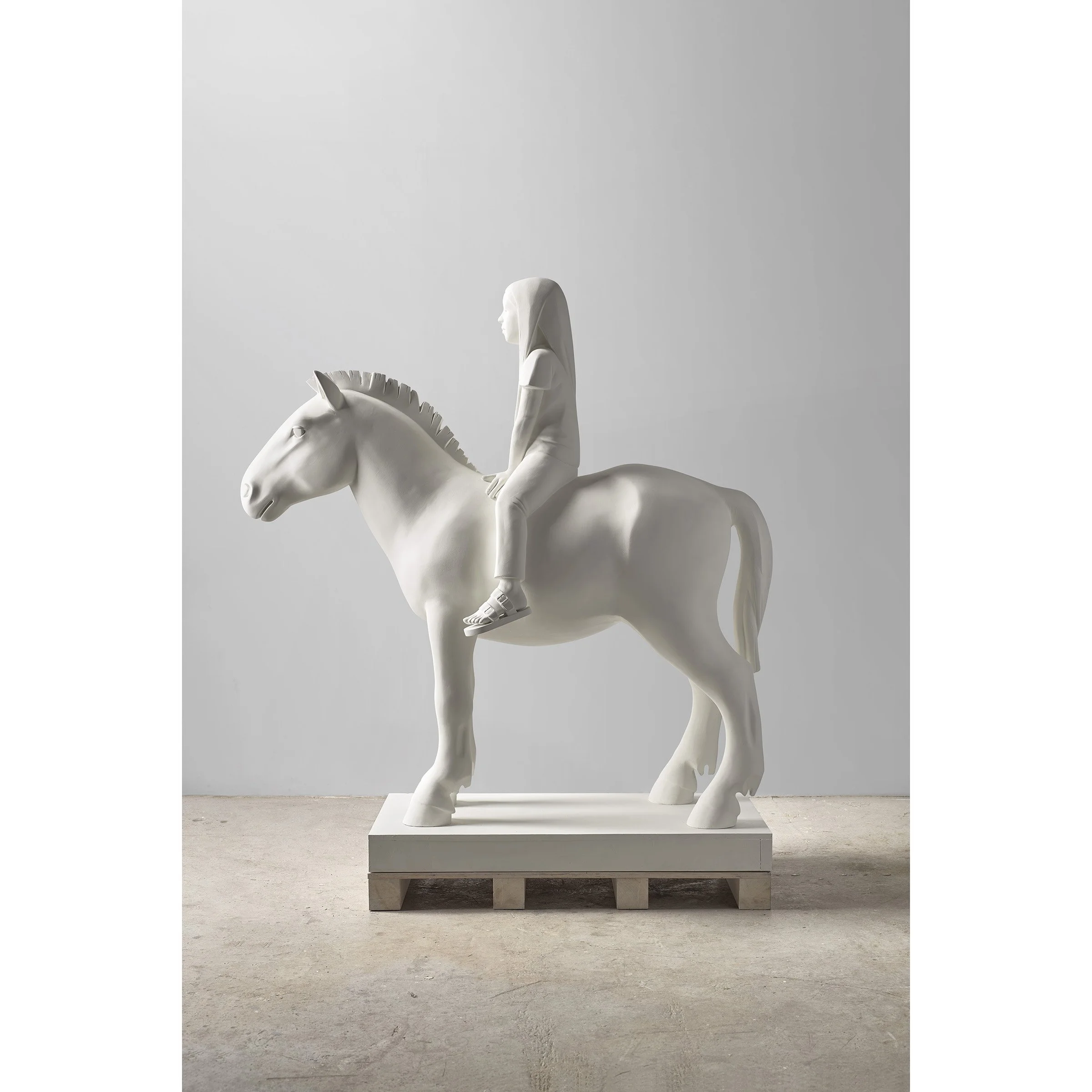 Horse and Rider 2023, resin, wood paint, 64 x 76 x 170cm
