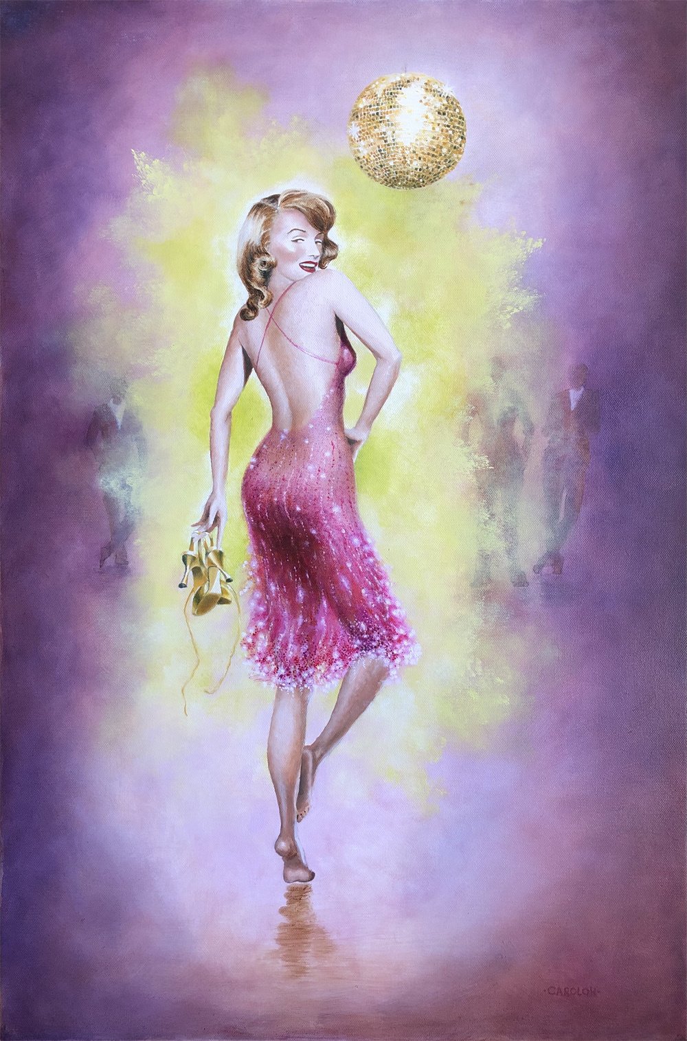 upbeat tango dancer carrying her heels painting print