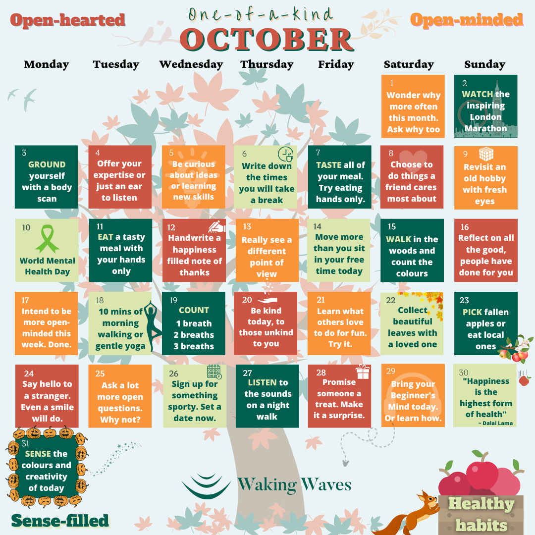 October Wellness Program 31 ways to transform October health, happiness and wellbeing β Waking Waves
