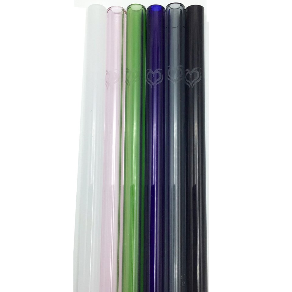 Colorful Reusable Glass Pyrex Drinking Straws Eco Friendly Round