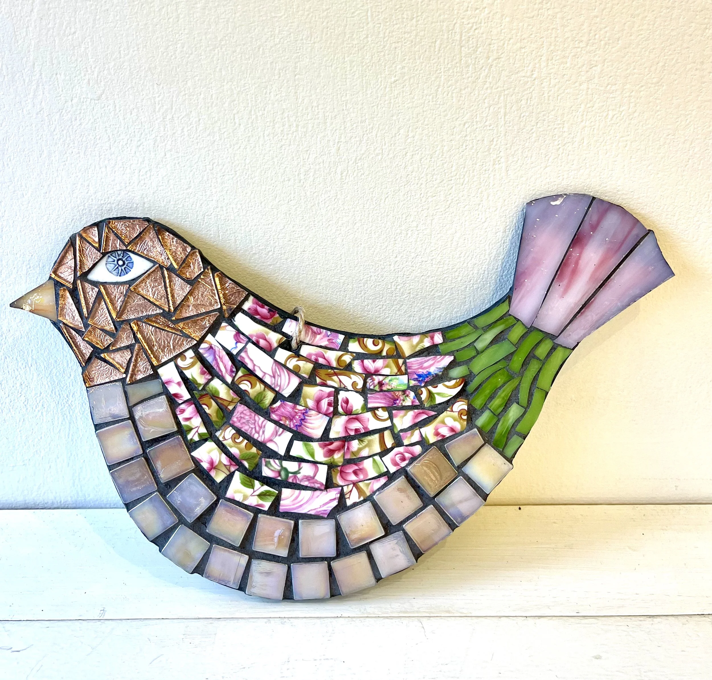 Pink Crockery Foil Mosaic Bird