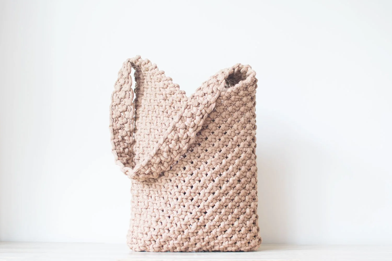 beige macrame tote bag